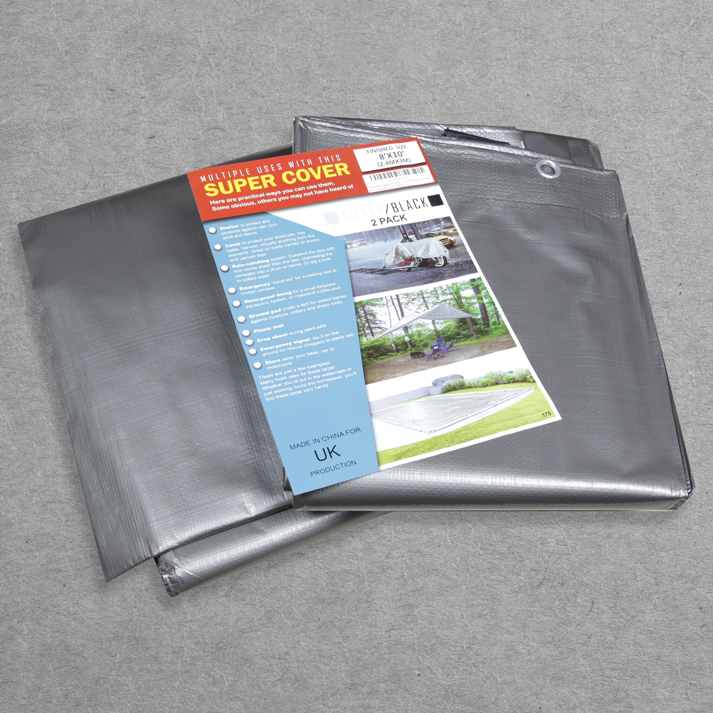 Super Covers Heavy Duty Tarpaulin 175gsm Silver/Black - Various Sizes Available