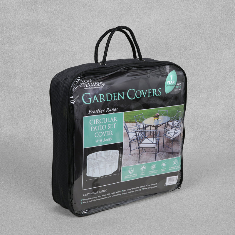 Tom Chambers Prestige Range Garden Covers - Circular Patio Set Cover 4-6 Seats - Grey