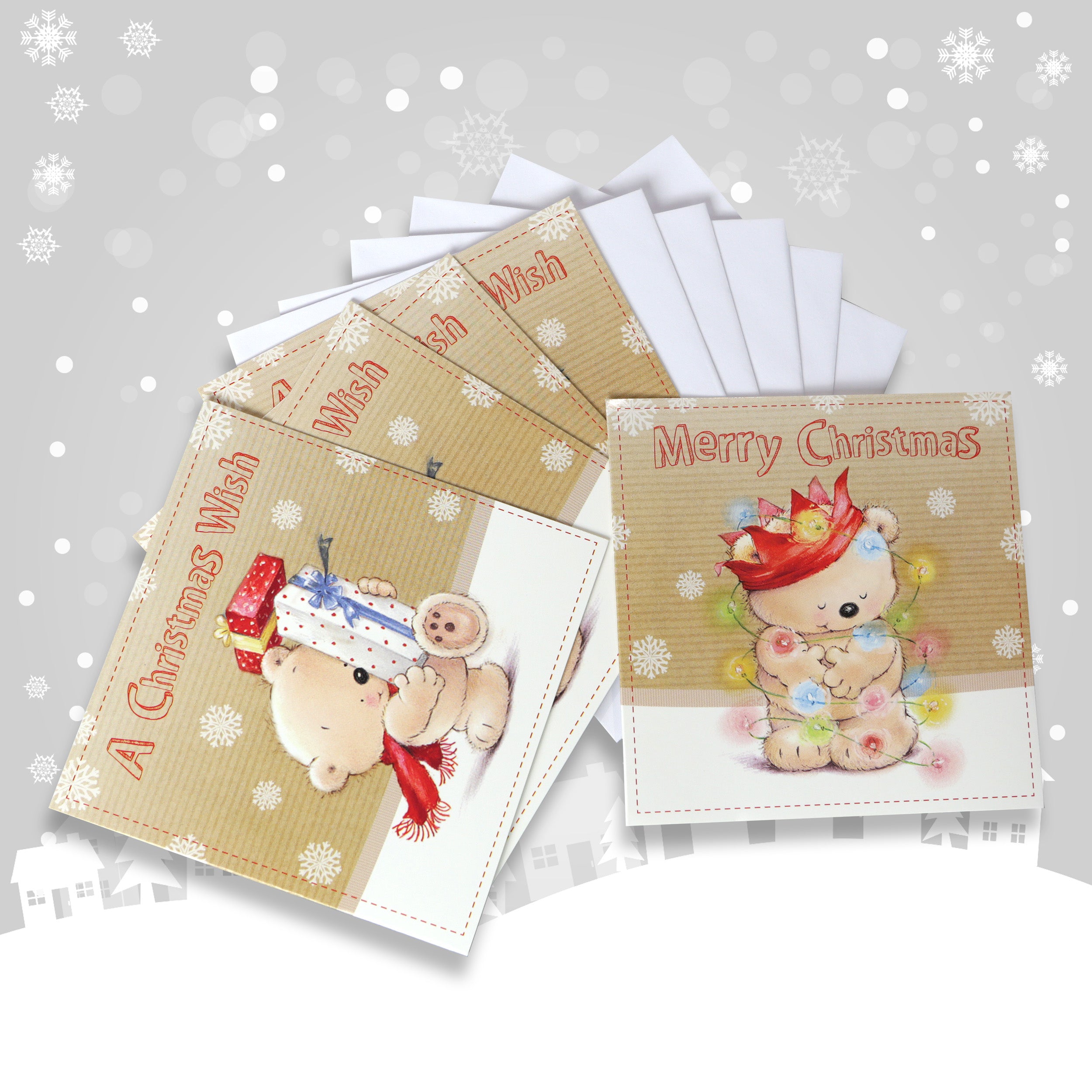 Pack of 20 Christmas Cards - Teddy Bear Design