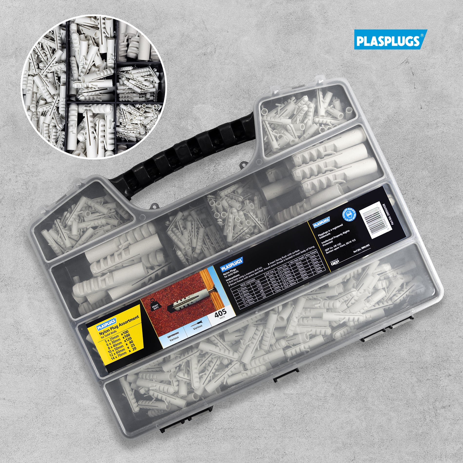 Plasplugs Nylon Wall Plug Assortment - Pack of 405