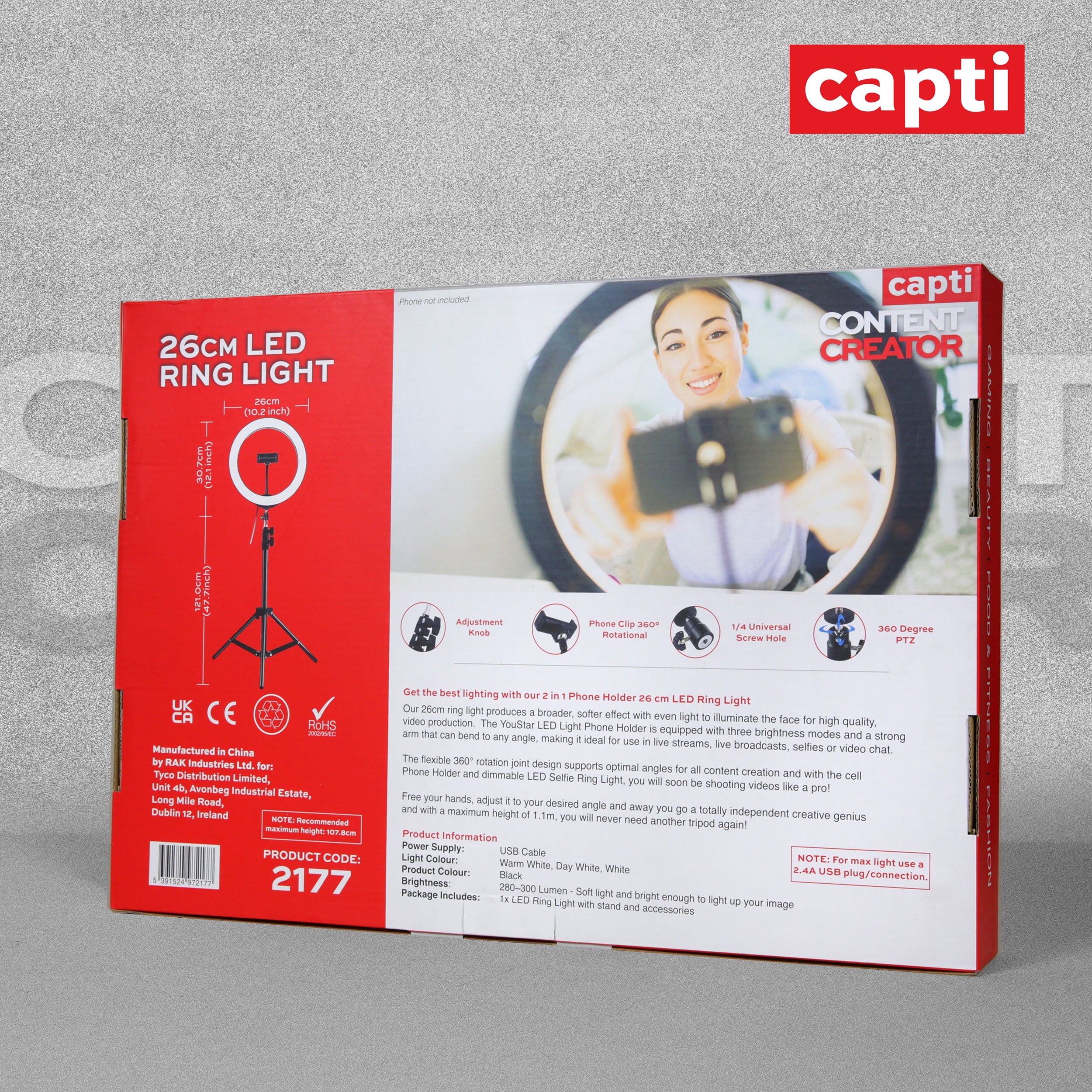 Capti 26cm LED Ring Light & 150cm Tripod for Content Creators