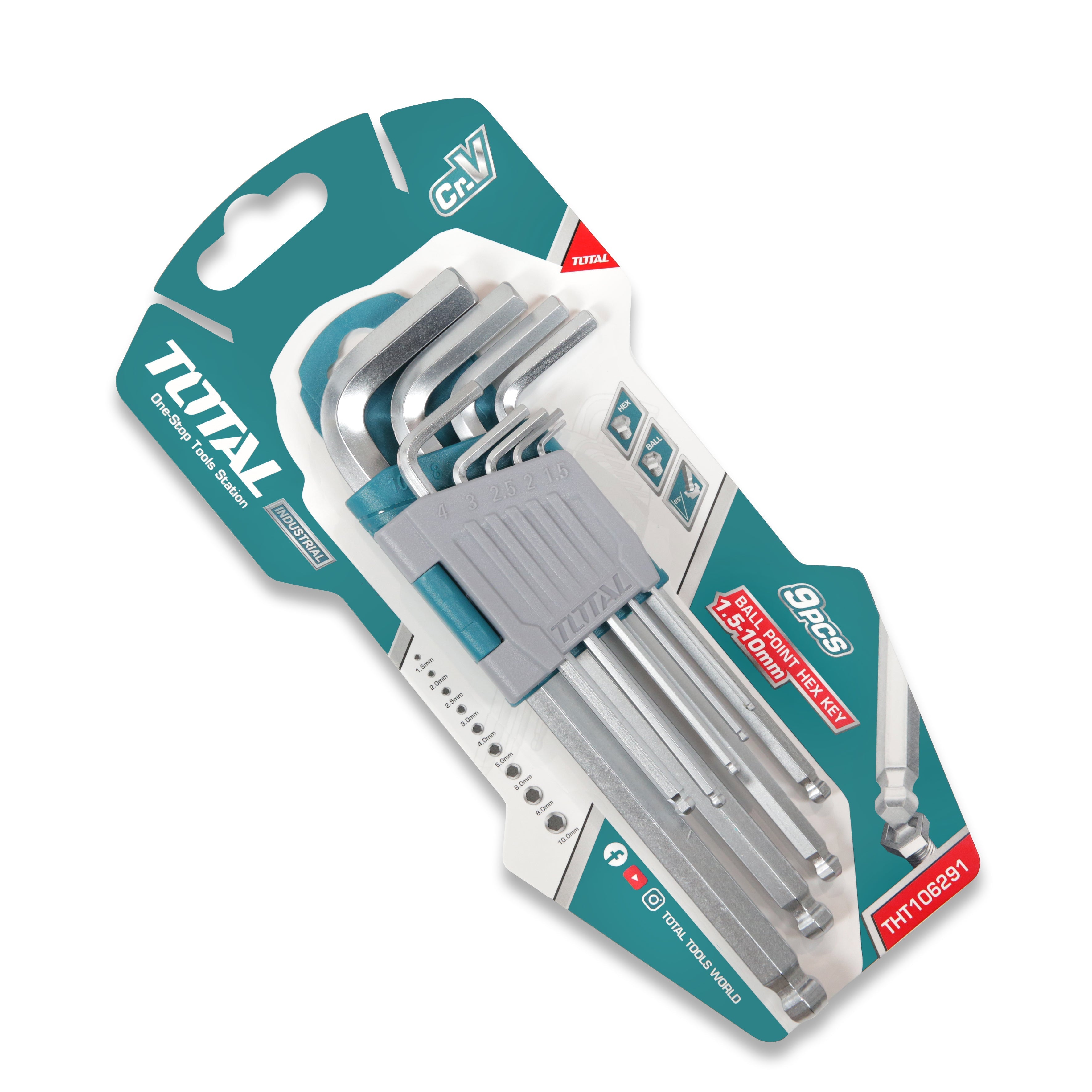 Total 9 Piece Ball Point Hex Key Set - 1.5-10mm - THT106291