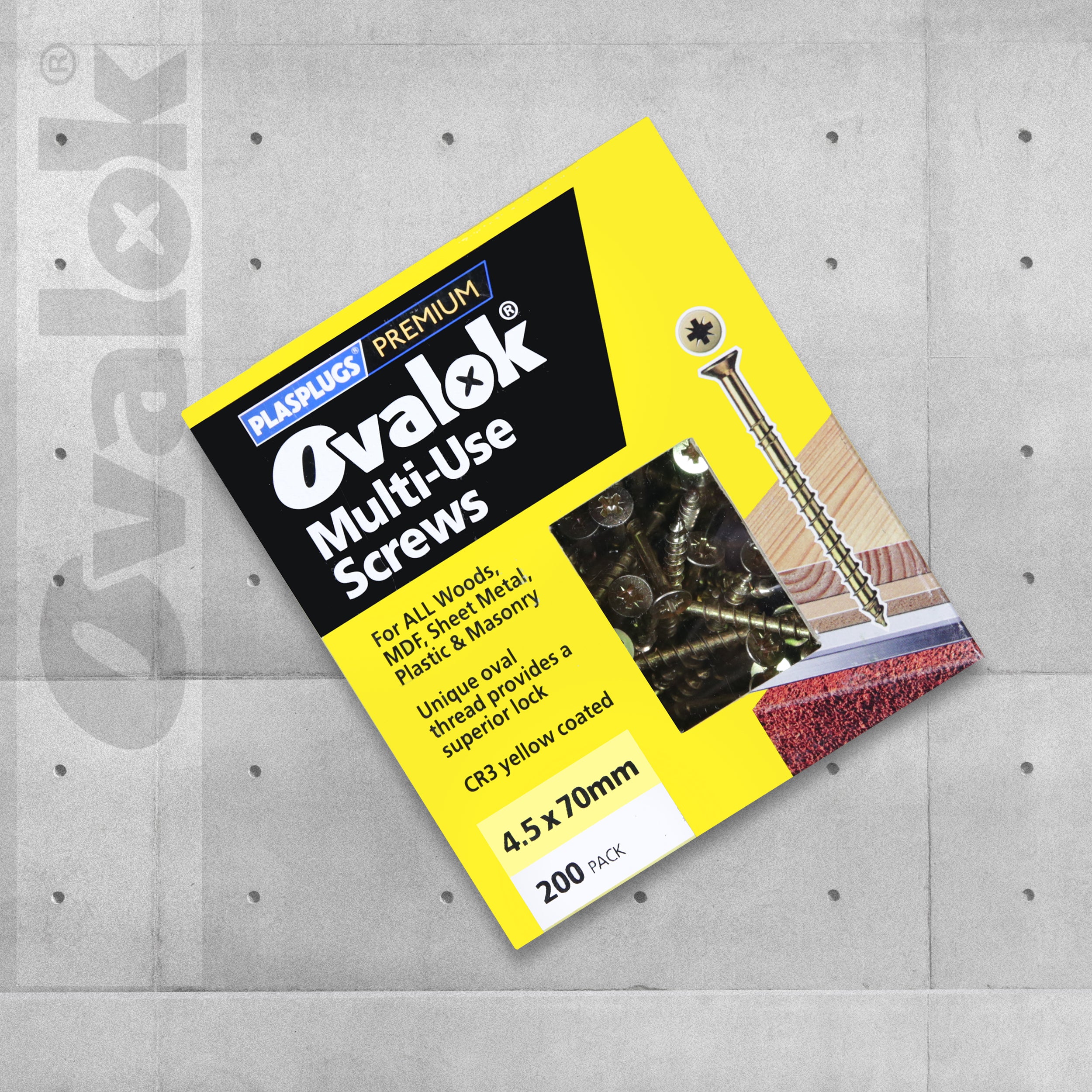 Plasplugs Ovalok Traditional Multi Purpose Screws 4.5 x 70mm - Pack of 200