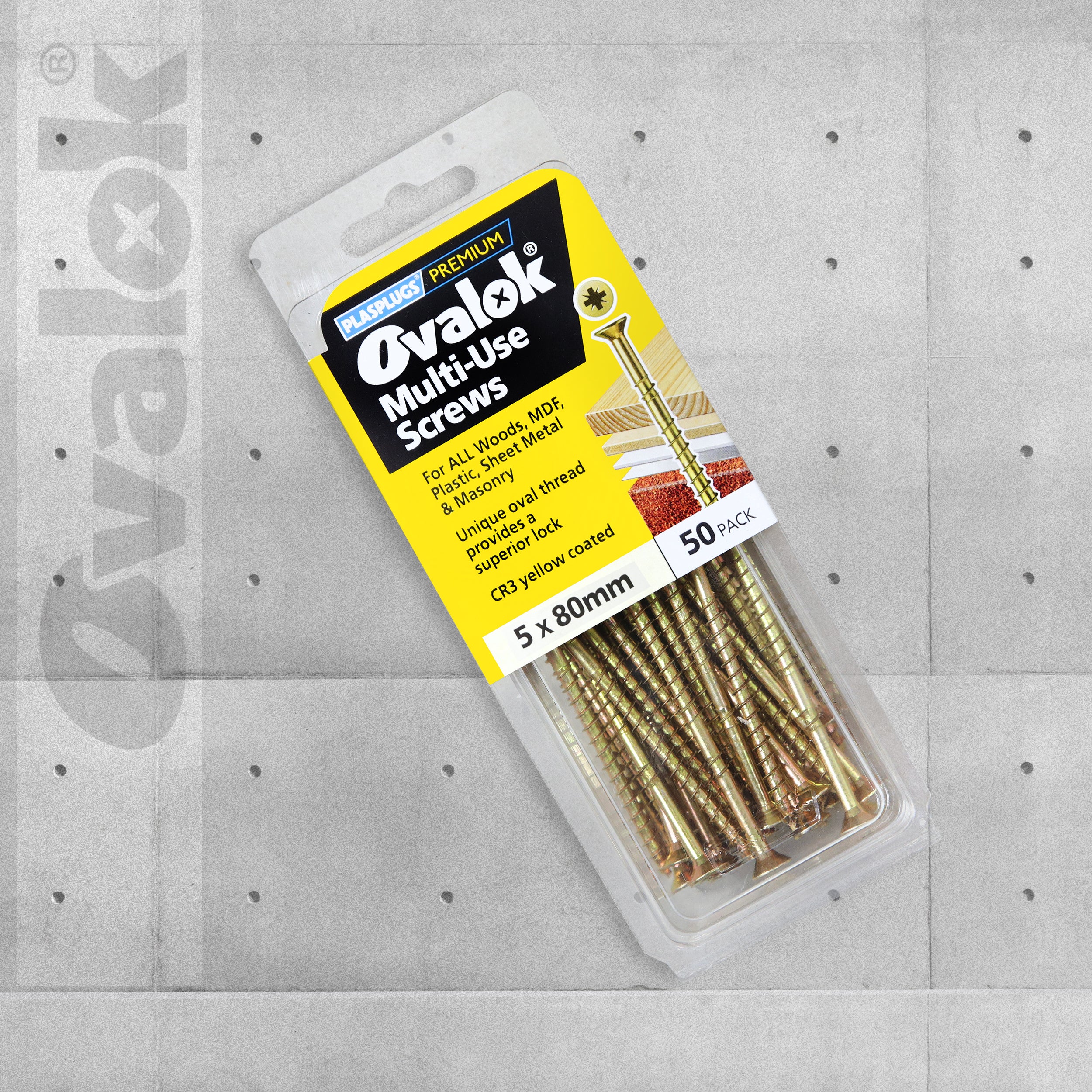 Plasplugs Ovalok Traditional Multi Purpose Screws 5.0 x 80mm - Pack of 50