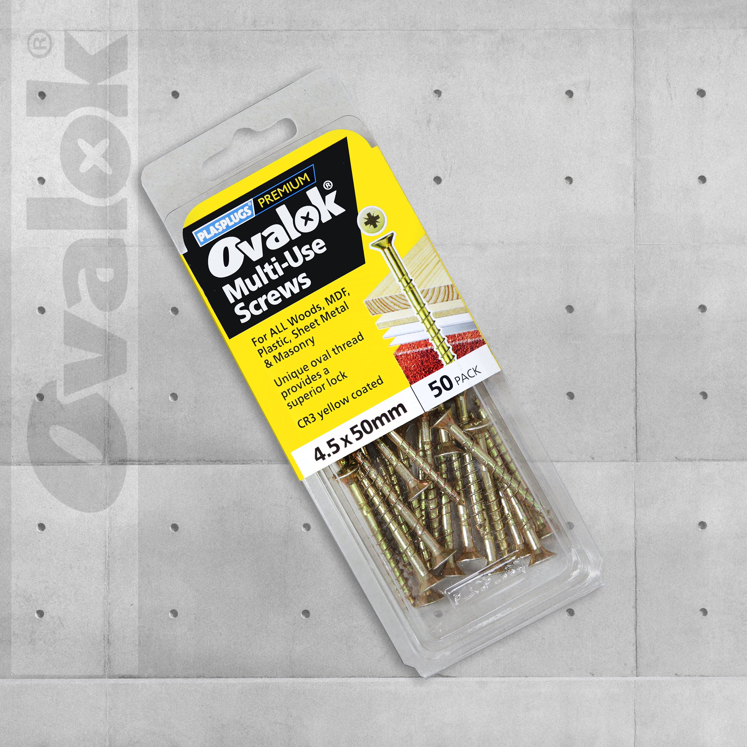 Plasplugs Ovalok Traditional Multi Purpose Screws 4.5 x 50mm - Pack of 50