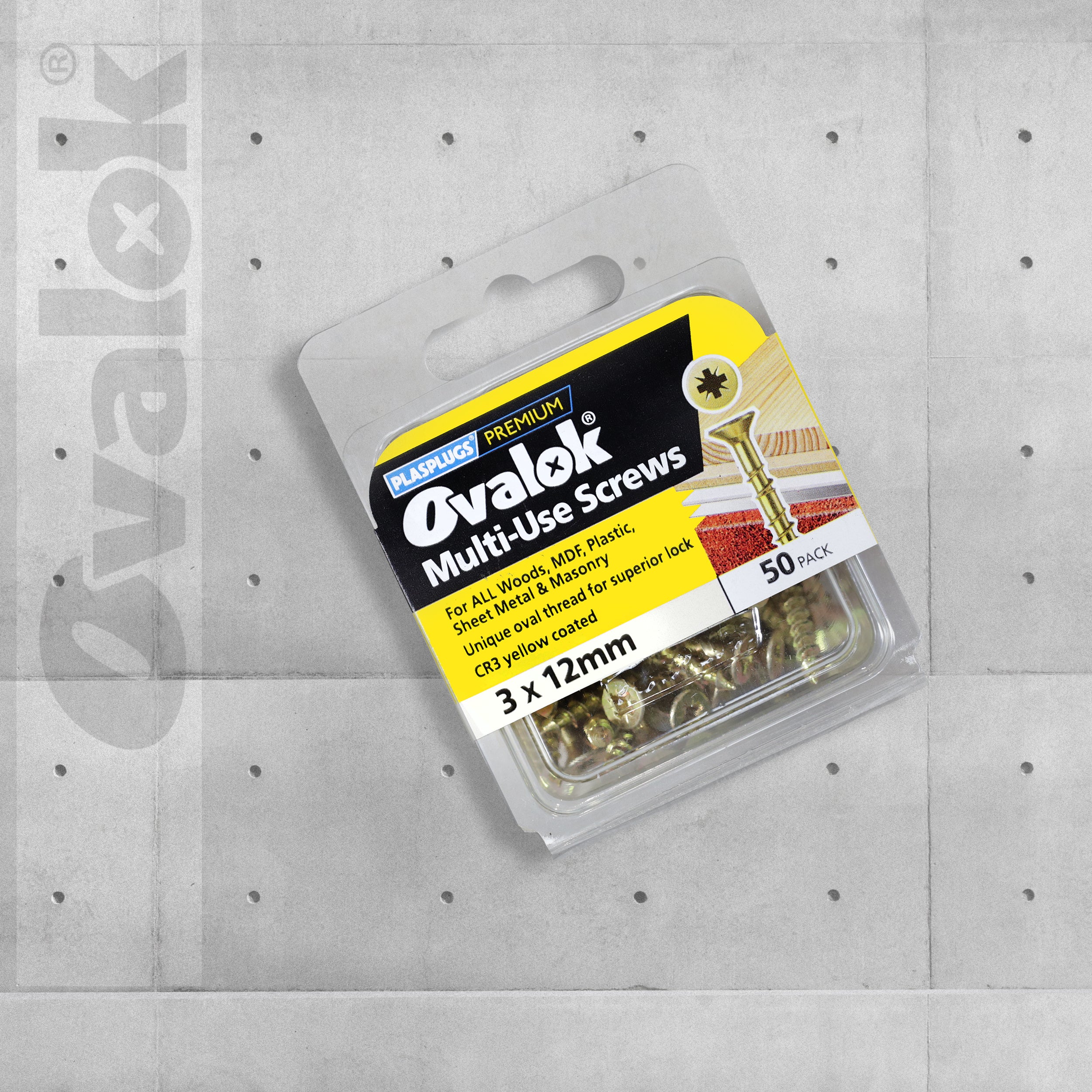 Plasplugs Ovalok Traditional Multi Purpose Screws 3.0 x 12mm - Pack of 50