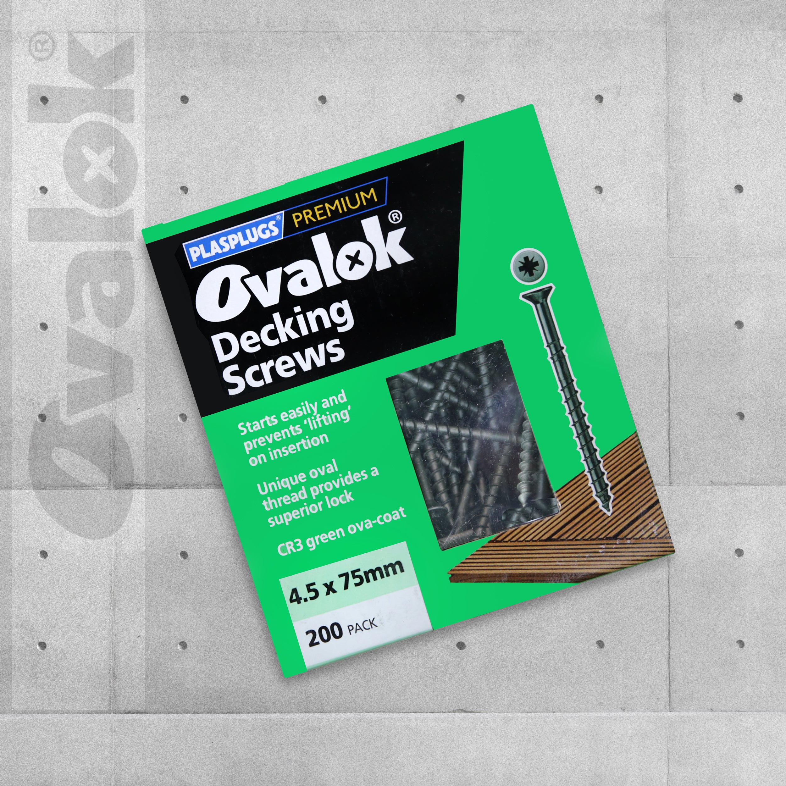 Plasplugs Ovalok Decking Screws 4.5 x 75mm Green - Pack of 200