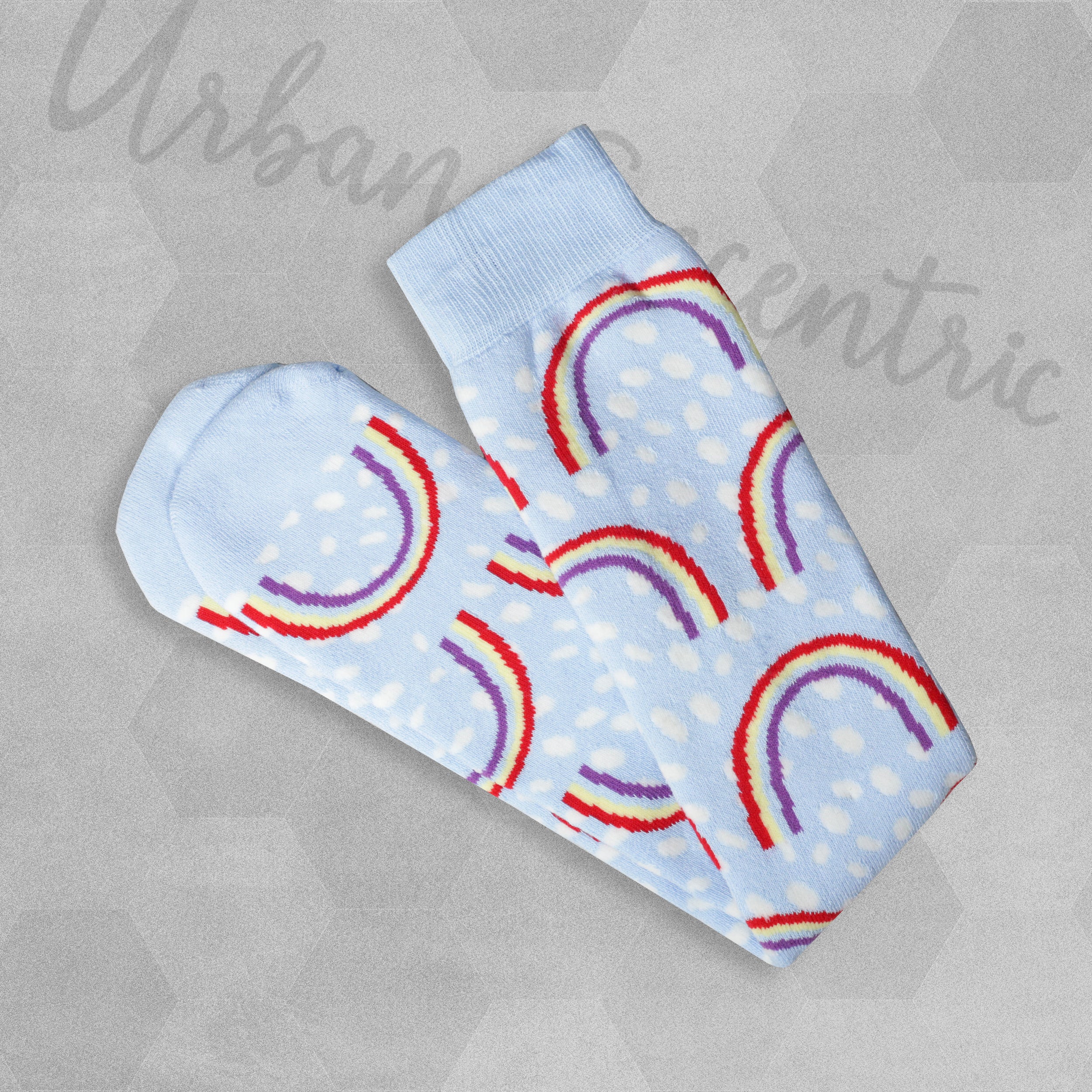 Urban Eccentric Ladies Full Terry Welly Socks Blue Rainbow - 1 Pair - UK 4-8 / EU 37-42
