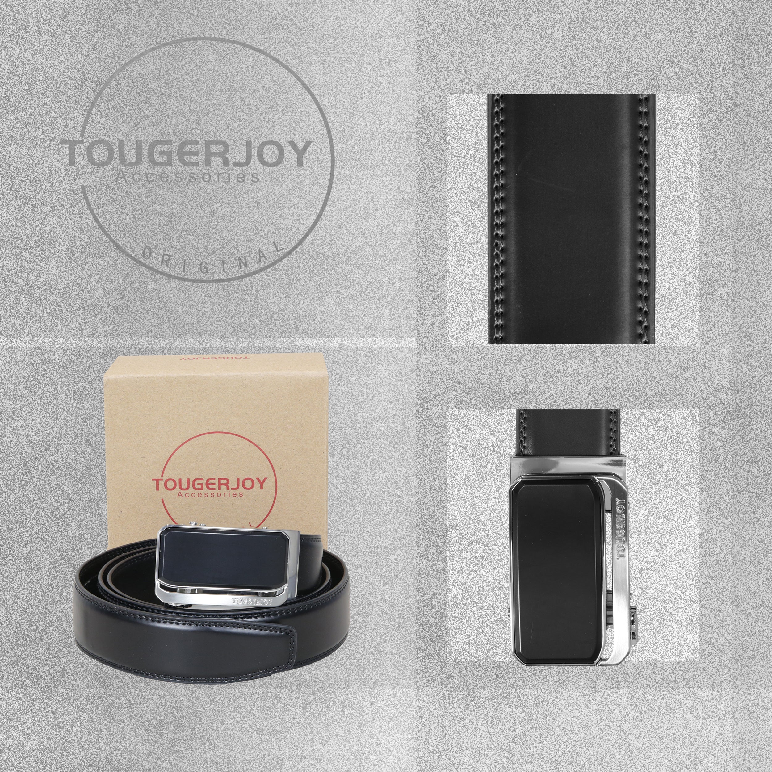 Tougerjoy Real Leather Mens Click Belt - Black