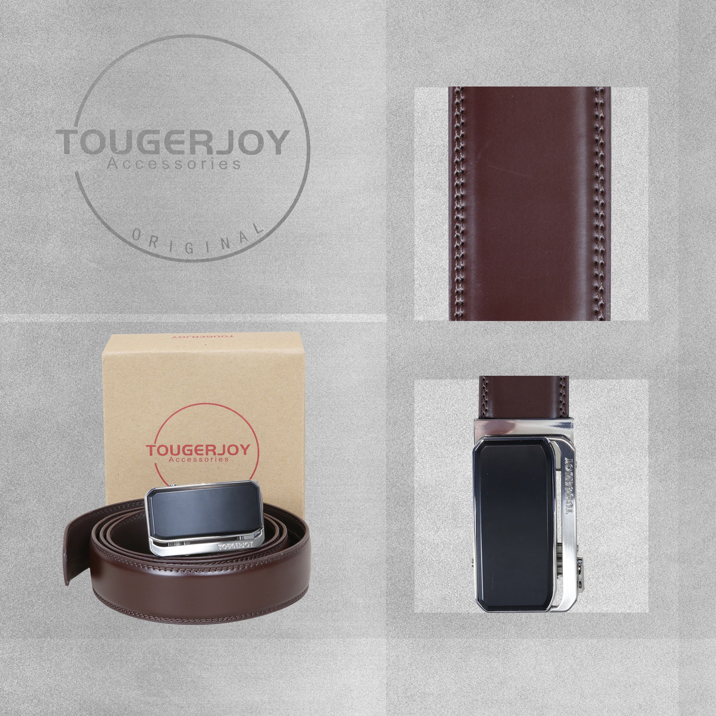Tougerjoy Real Leather Mens Click Belt - Brown