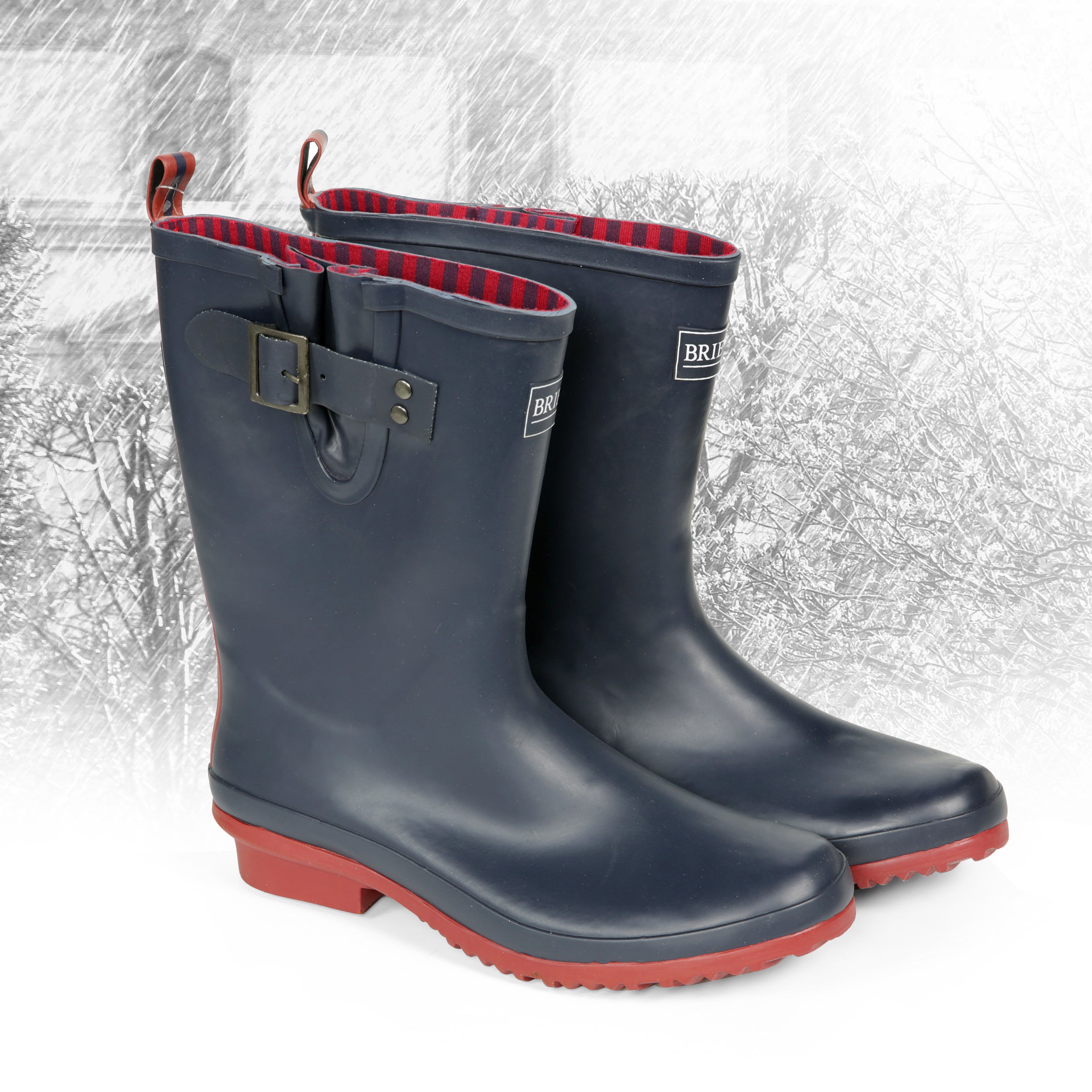 Briers Half Length Rubber Wellington Boots Navy/Red Stripe - Size 8