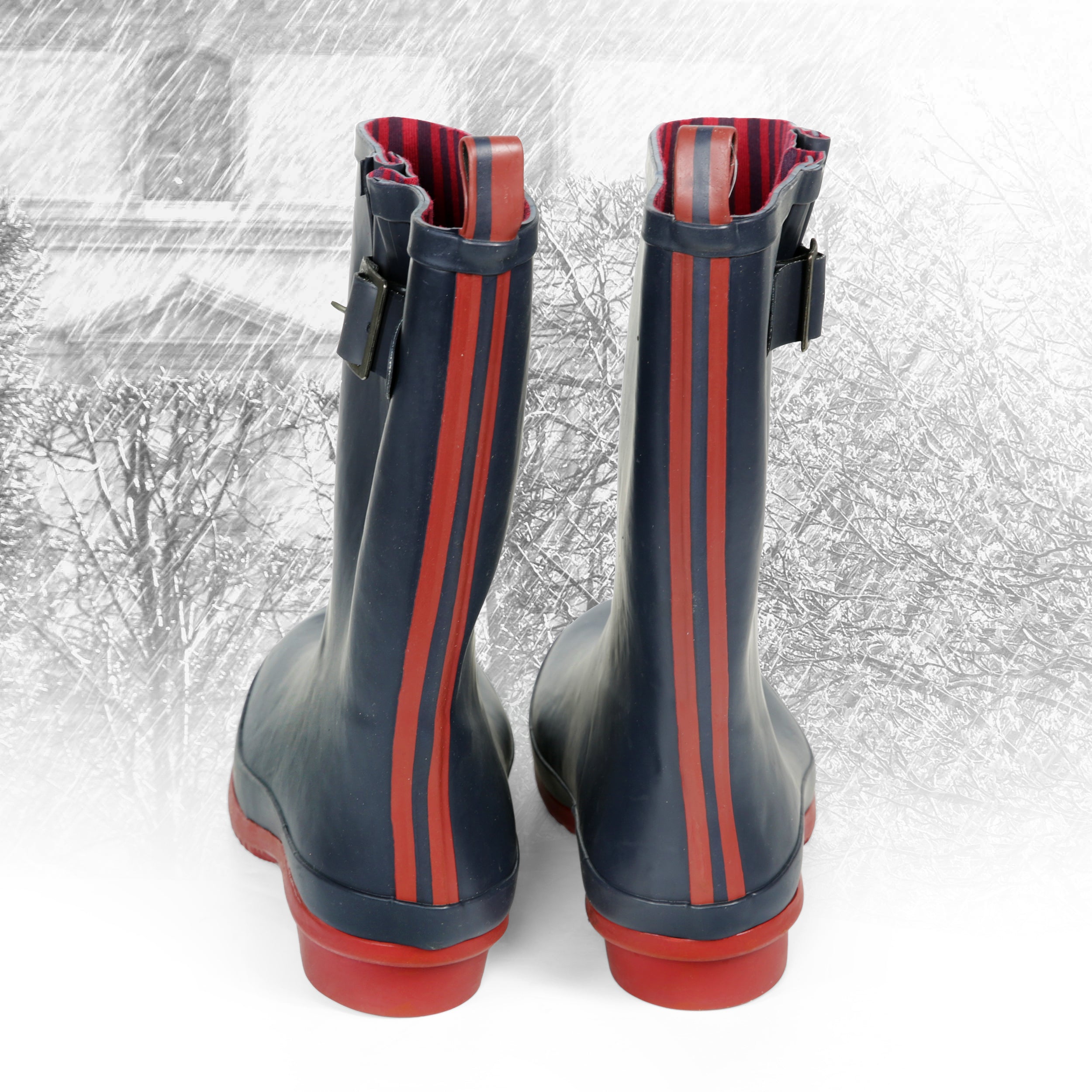 Briers Half Length Rubber Wellington Boots Navy/Red Stripe - Size 8
