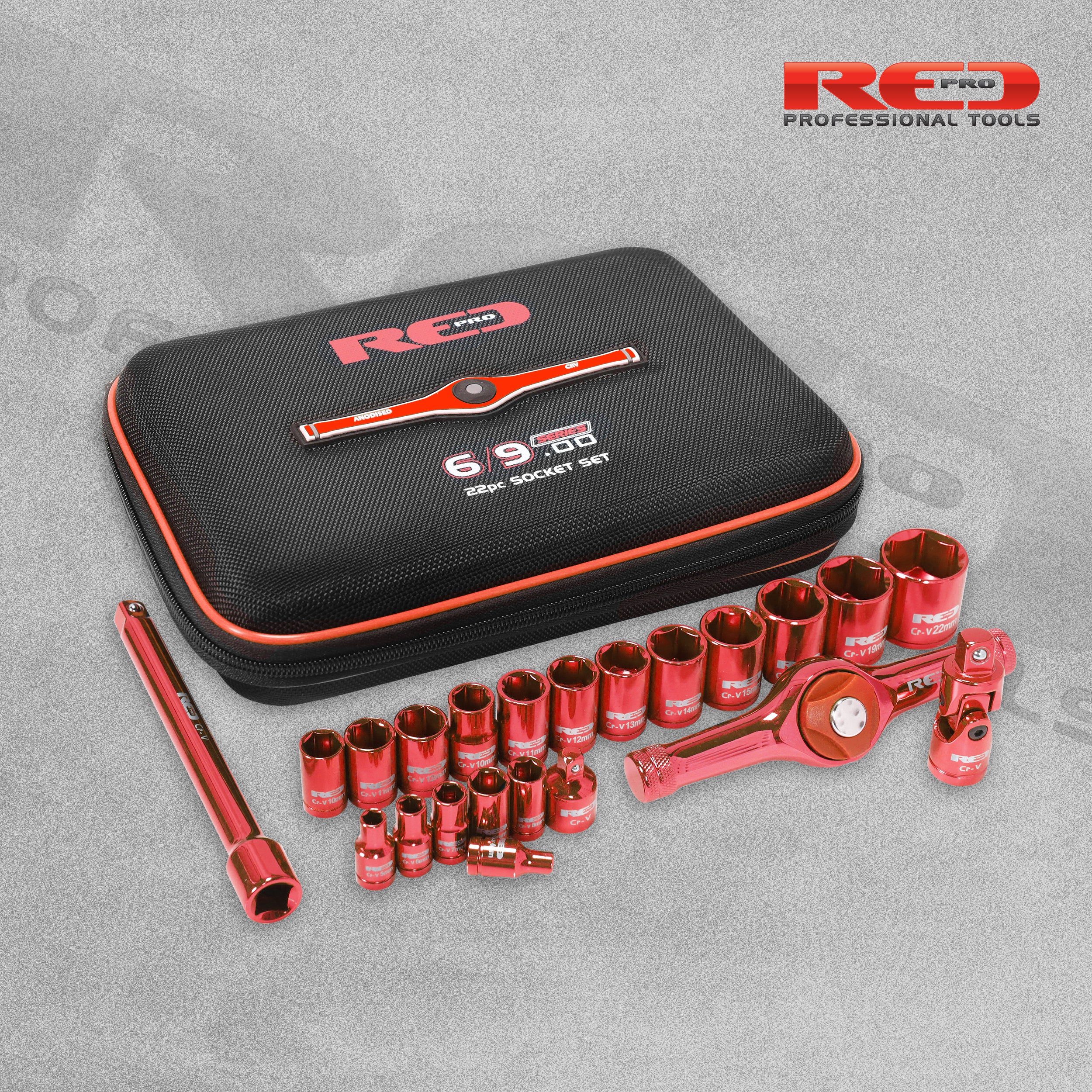 Red Pro Tools 22pc Socket Set 1/4" & 3/8" Drive (6/9.00 Series) - Red