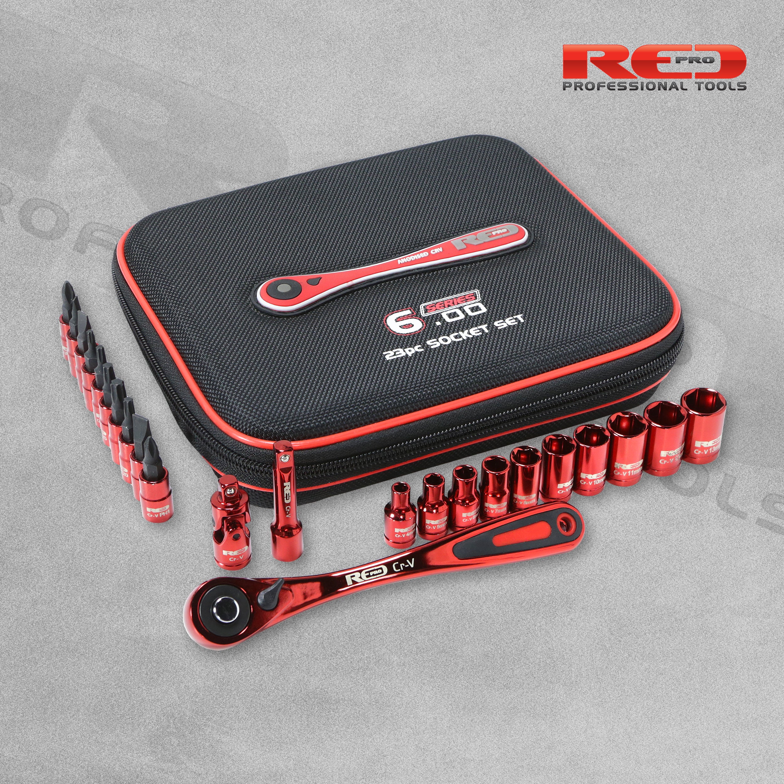 Red Pro Tools 23pc Socket Set 1/4" Drive (6.00 Series) - Red