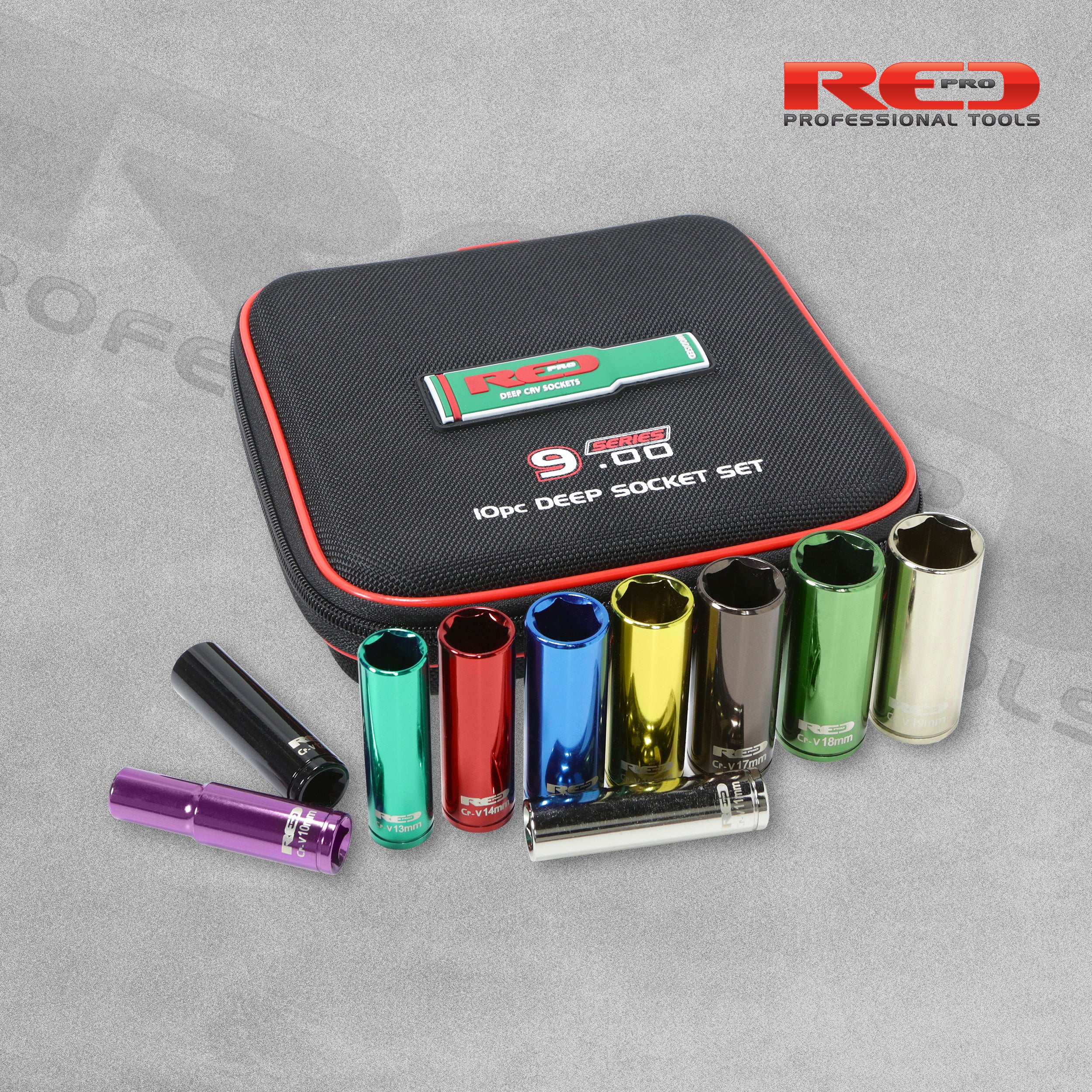 Red Pro Tools 10pc Deep Socket Set 3/8" Drive (9.00 Series)