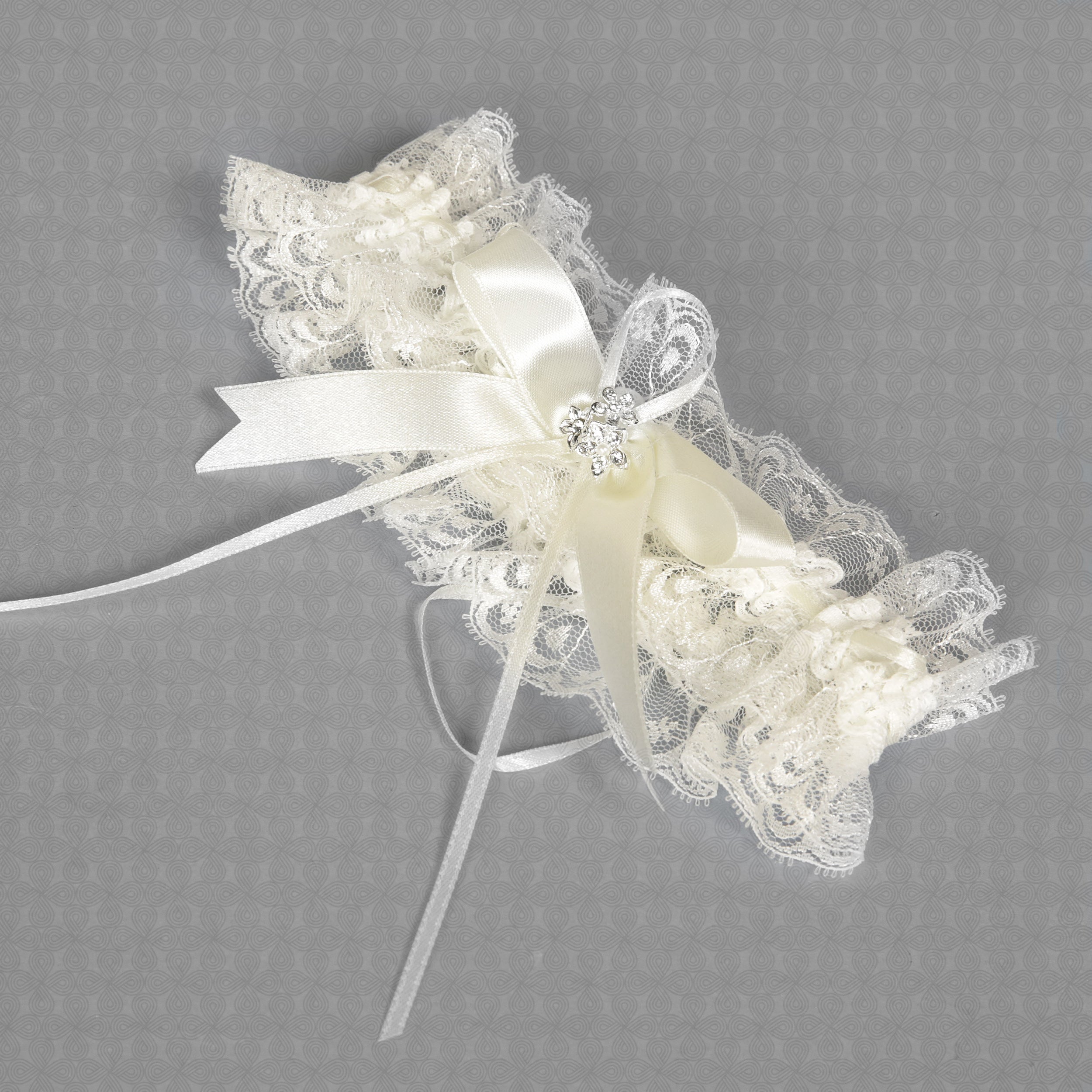 White Ivory Ribbon with Jewels Wedding Garter