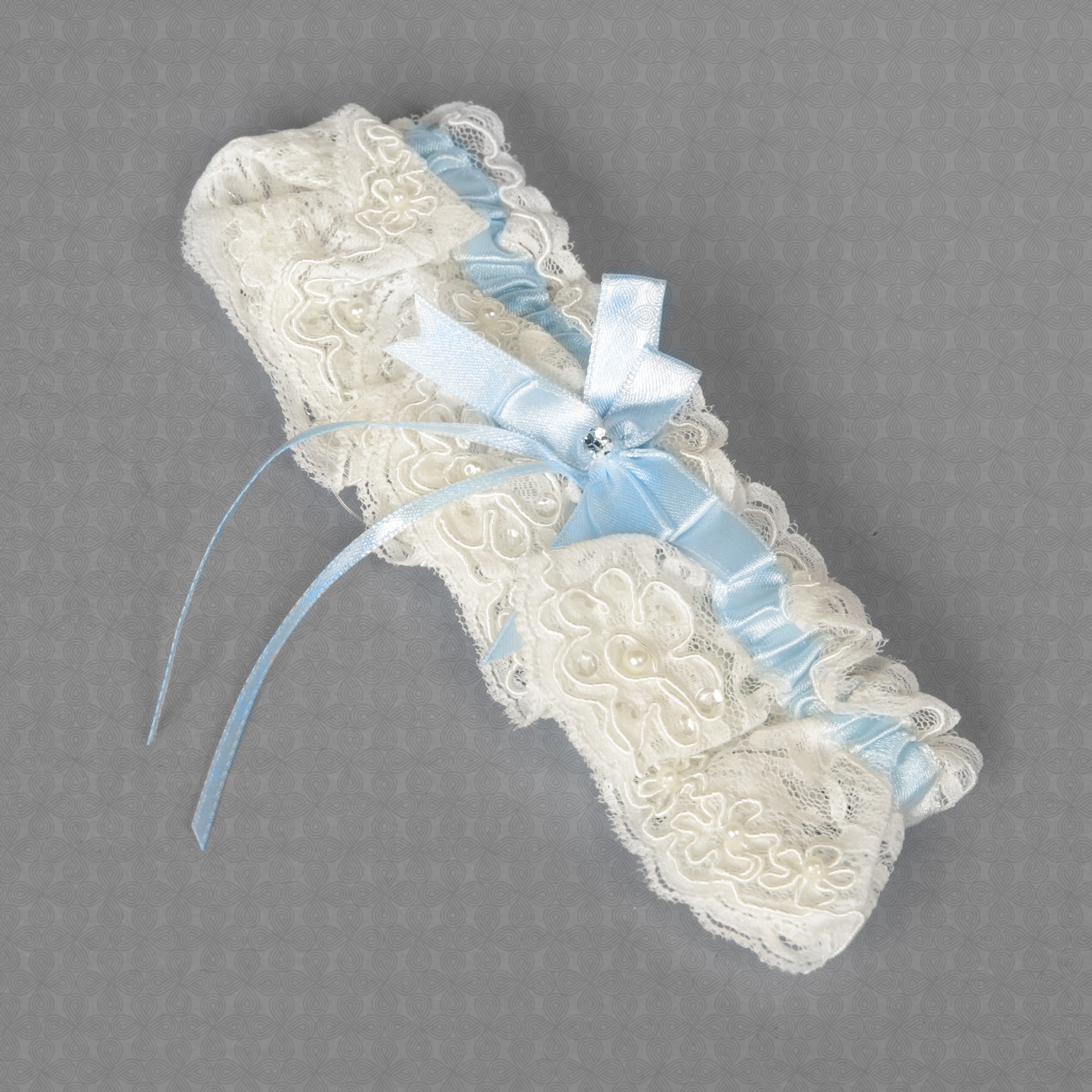 White/Blue Flowers & Jewel Wedding Garter