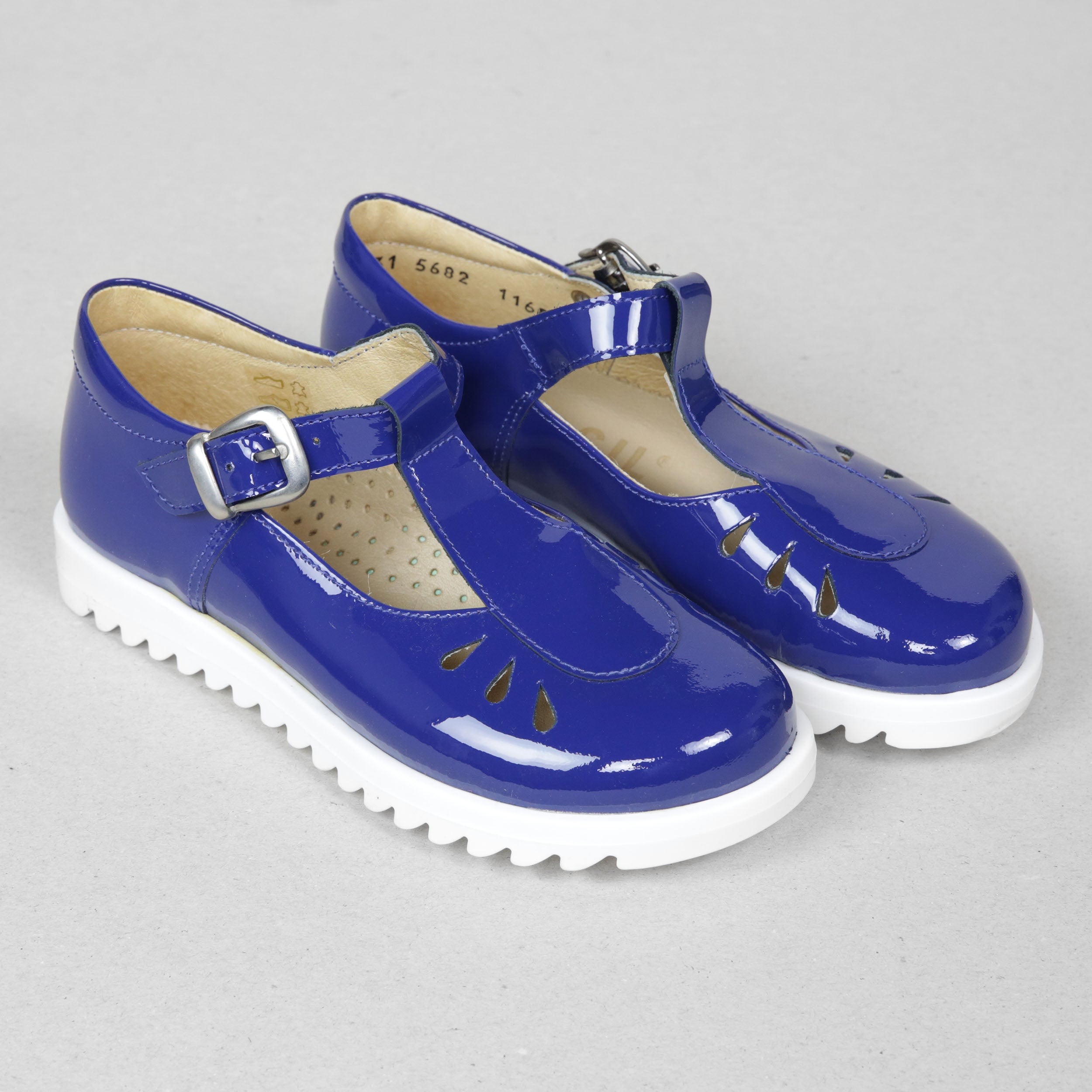 Petasil Tina Kids Girls Royal Blue Patent Leather T-Bar Shoes