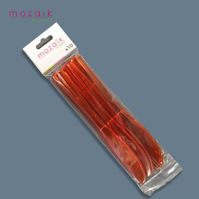 Mozaik Outdoor Picnic Party Cutlery - Pack of 10 - Serrated Knives - Orange