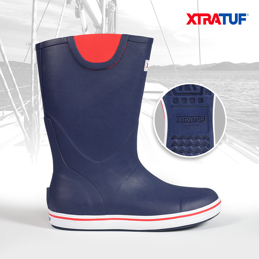 XTRATUF Men's Navy/Red 12" Rubber Deck Boot