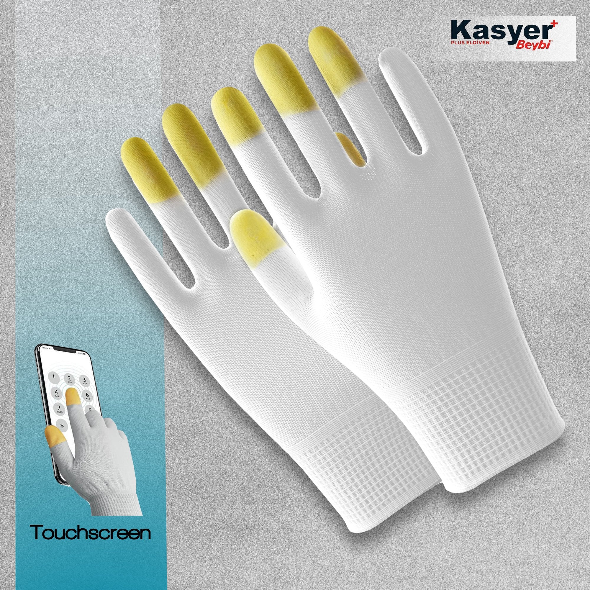 Kasyer Touch Screen Plus Polyester White Gloves L/XL - Pack of 3 Pairs