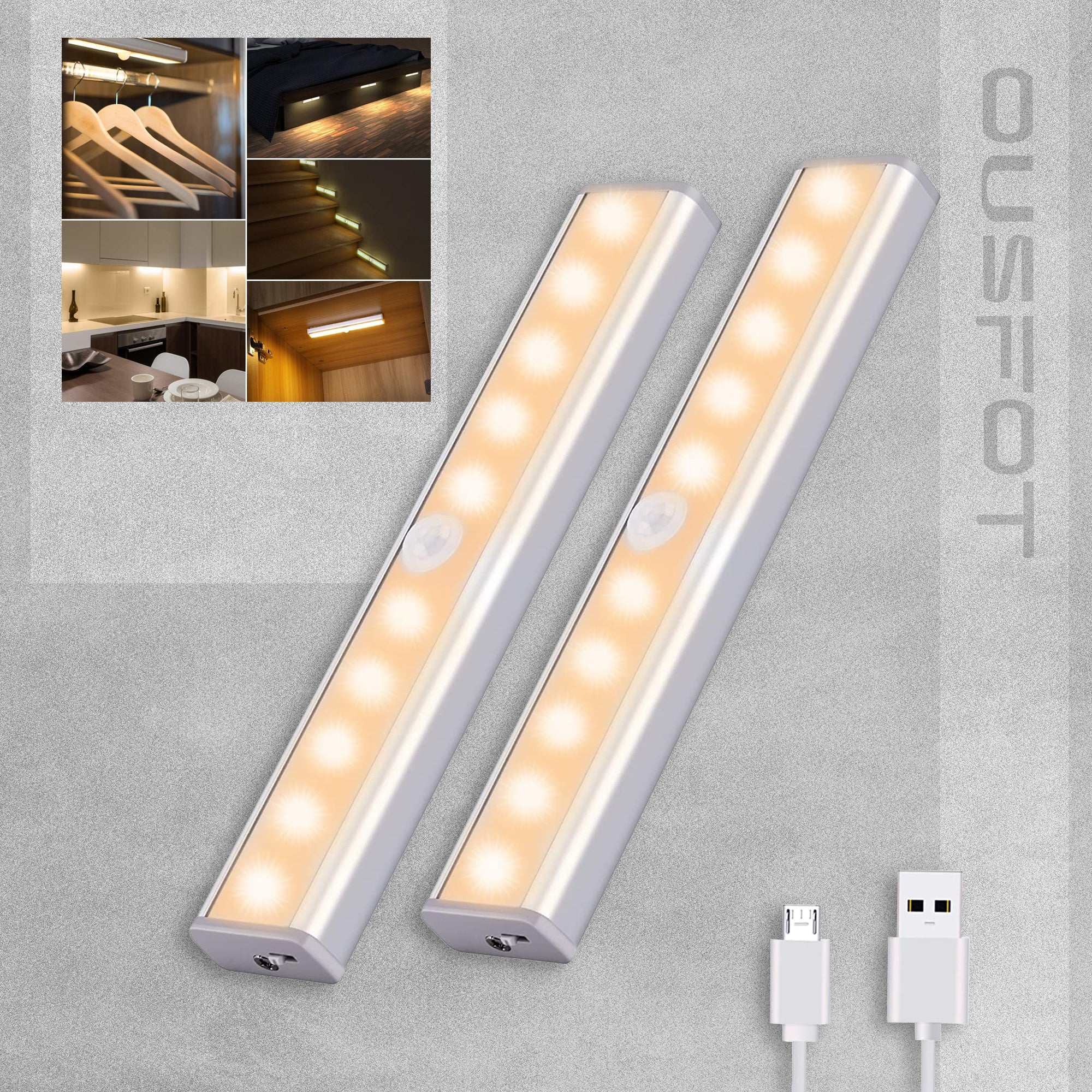 Motion Sensor 10 LED Rechargeable Night Light - Twin Pack