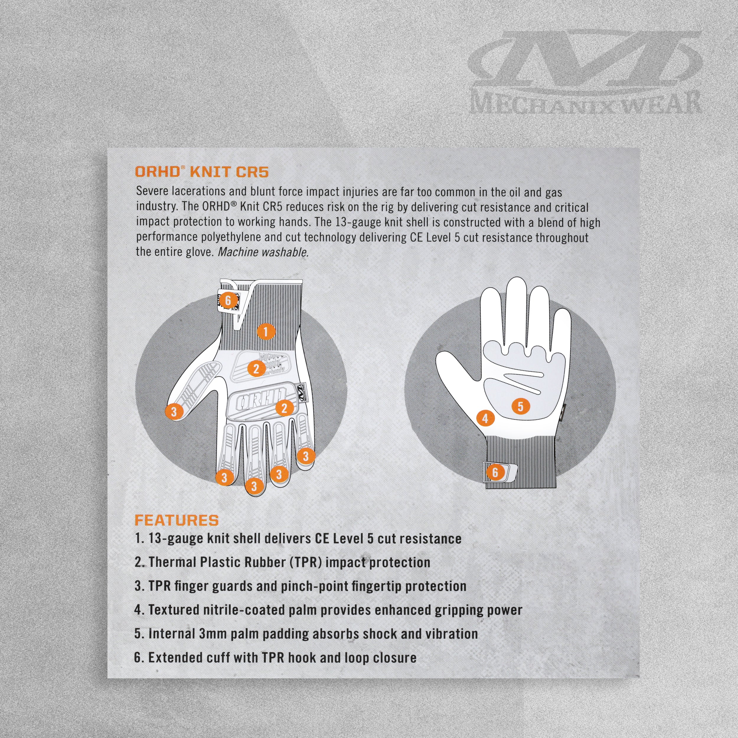 Mechanix Wear ORHD Knit CR5 Impact Resistant Work Gloves - 3 Sizes