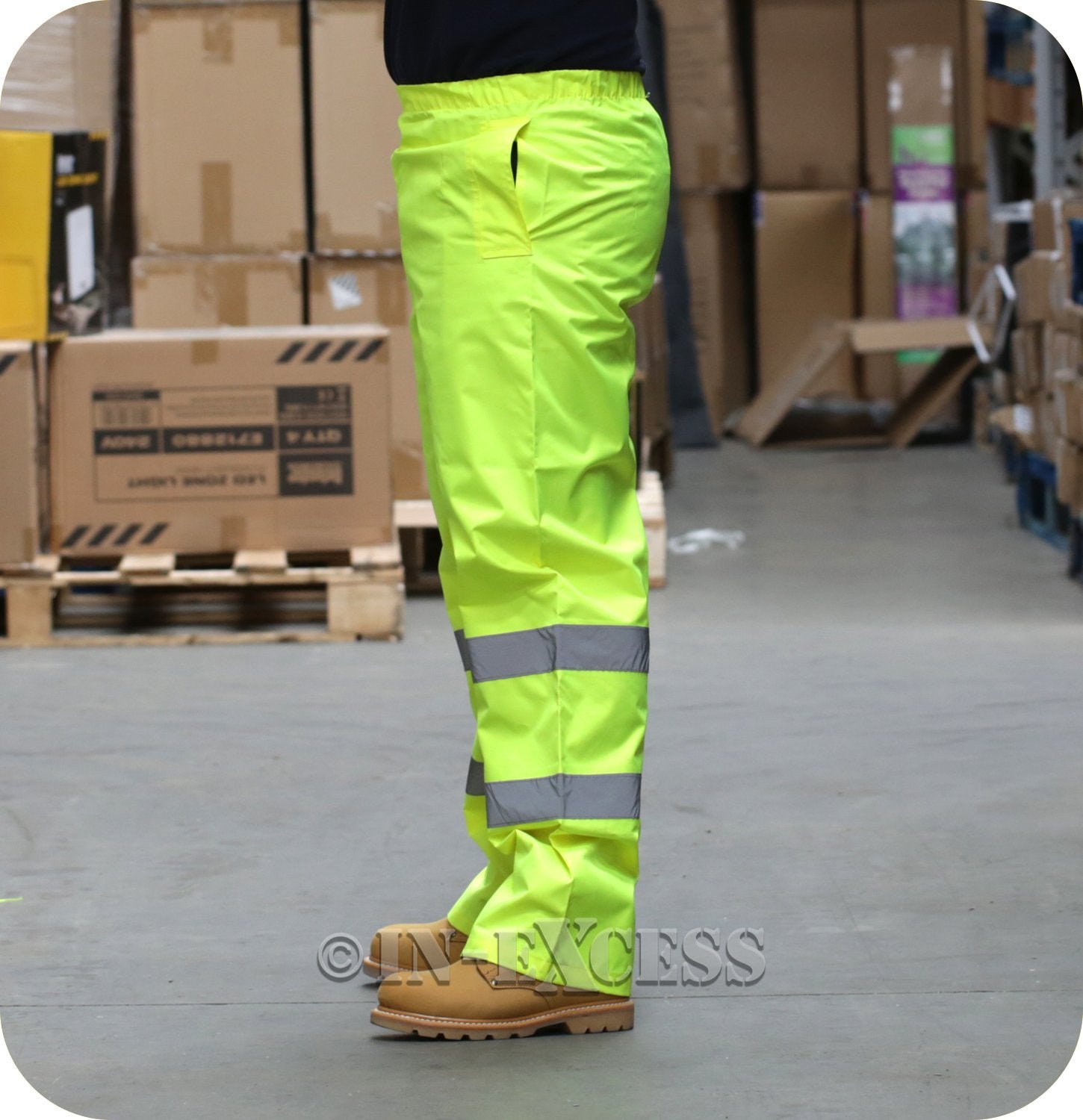 Class 1 High Visibility Waterproof Elasticated Waist Reflective Over Trousers - Yellow