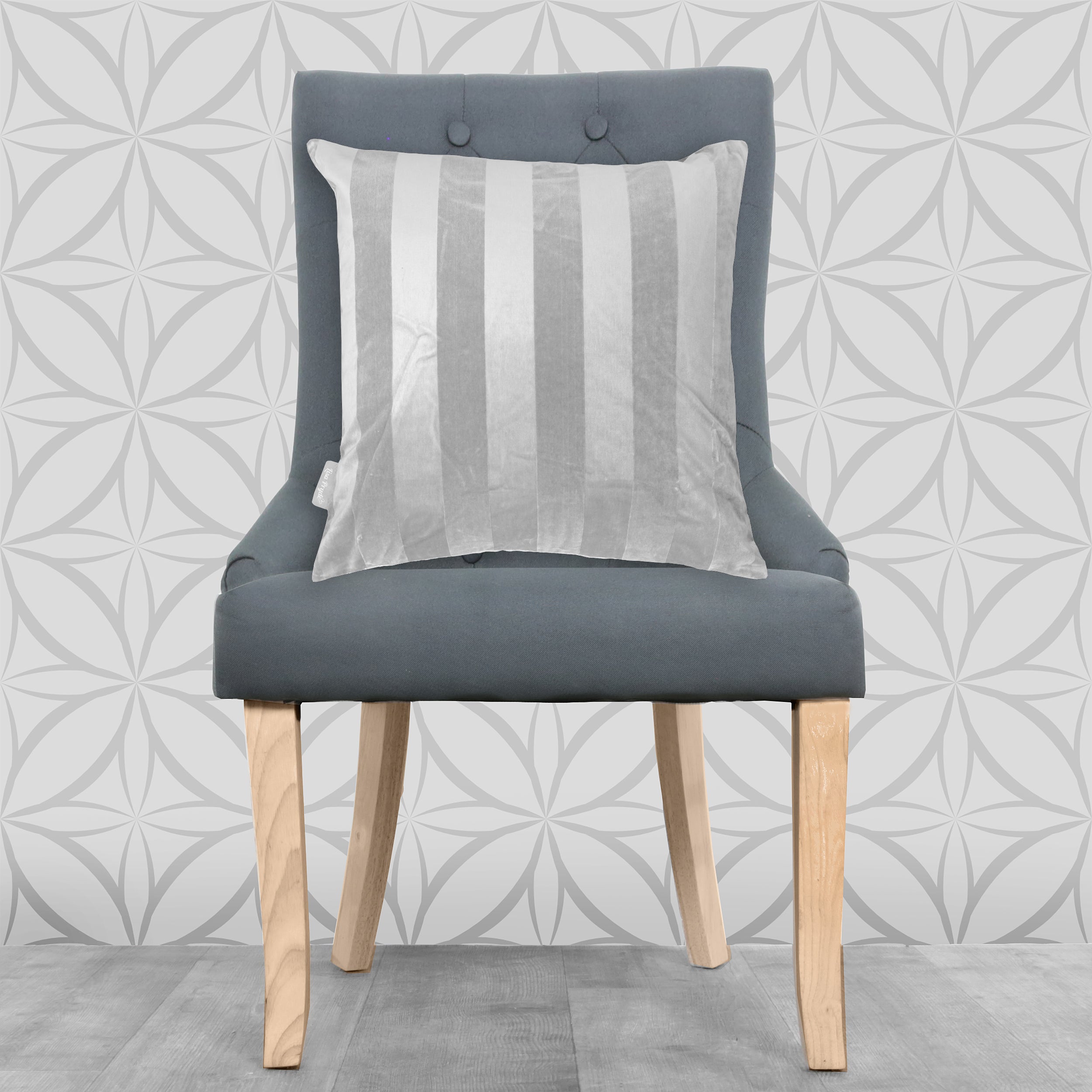 Lisa Pryde Luxury Velvet Cushion - Grey Striped