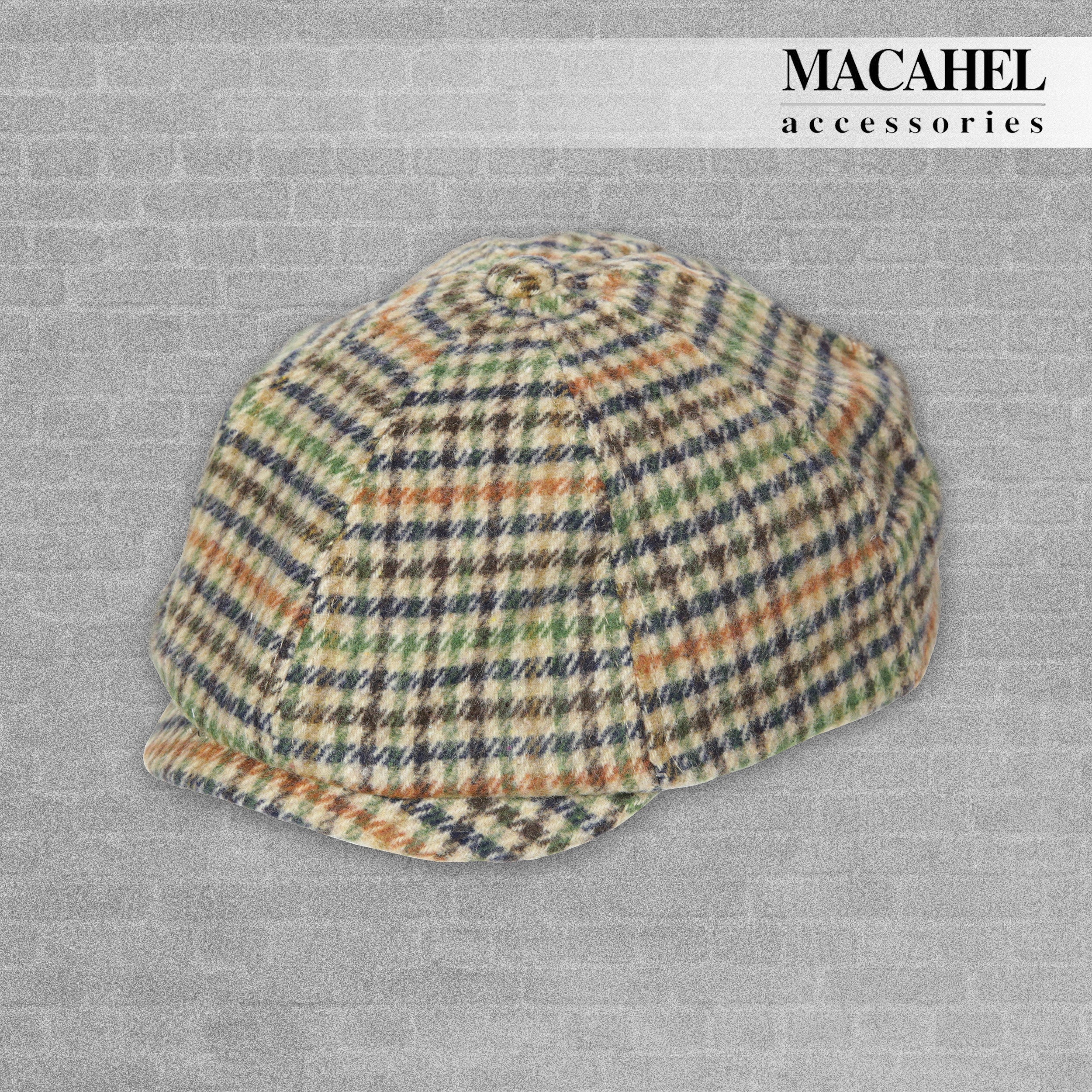 Tweed Cap - Green/Blue/Orange Check Tweed 8 Panel Newsboy / Baker Boy - 0353