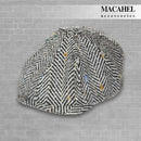 Tweed Cap - Black/White Wide Herringbone Tweed 8 Panel Newsboy / Baker Boy - 0395