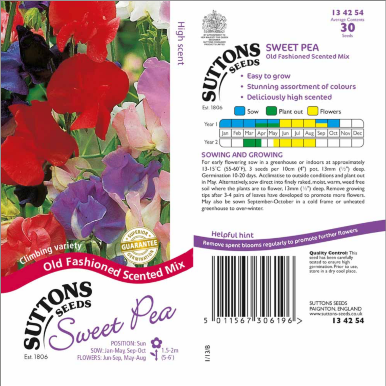 Suttons Sweet Pea Seeds - 3 Varieties
