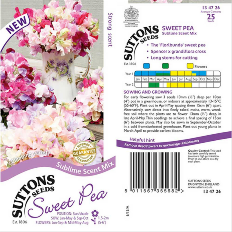 Suttons Sweet Pea Seeds - 3 Varieties