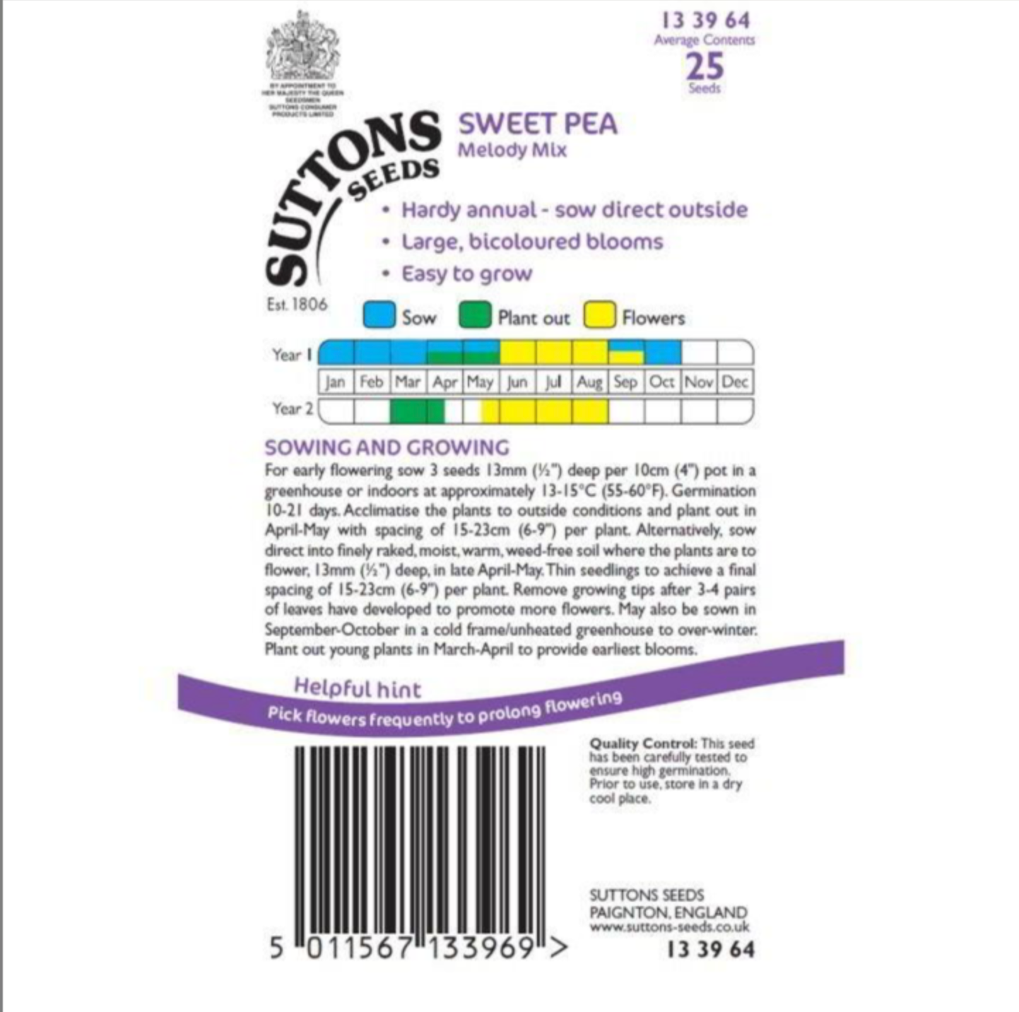 Suttons Sweet Pea Seeds - 3 Varieties