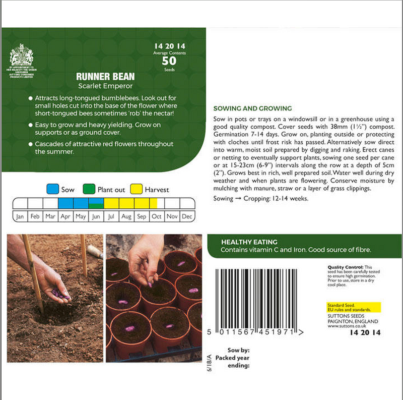 Suttons Runner Bean Seeds - 7 Varieties