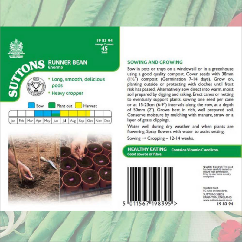 Suttons Runner Bean Seeds - 7 Varieties