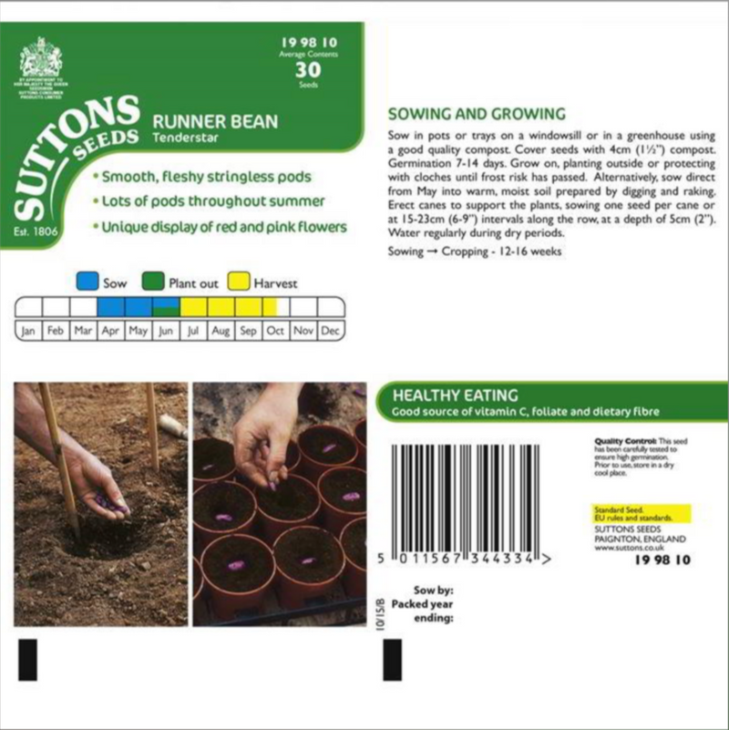 Suttons Runner Bean Seeds - 7 Varieties