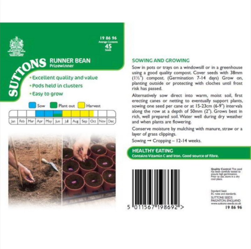 Suttons Runner Bean Seeds - 7 Varieties
