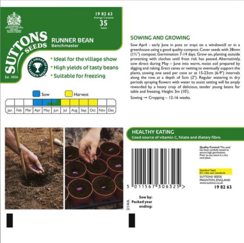 Suttons Runner Bean Seeds - 7 Varieties