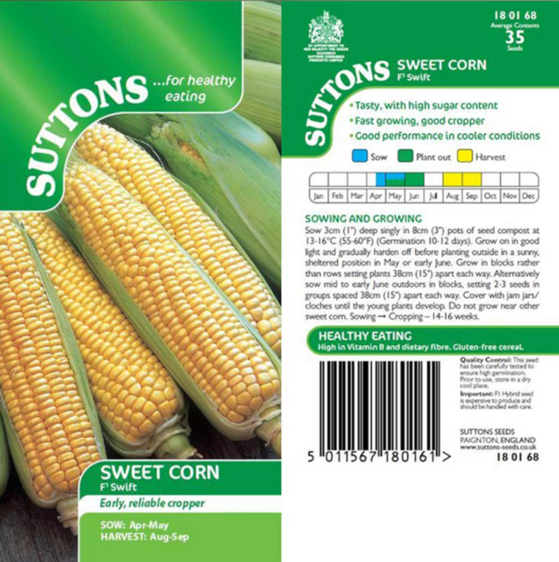 Suttons Sweet Corn Seeds - 2 Varieties