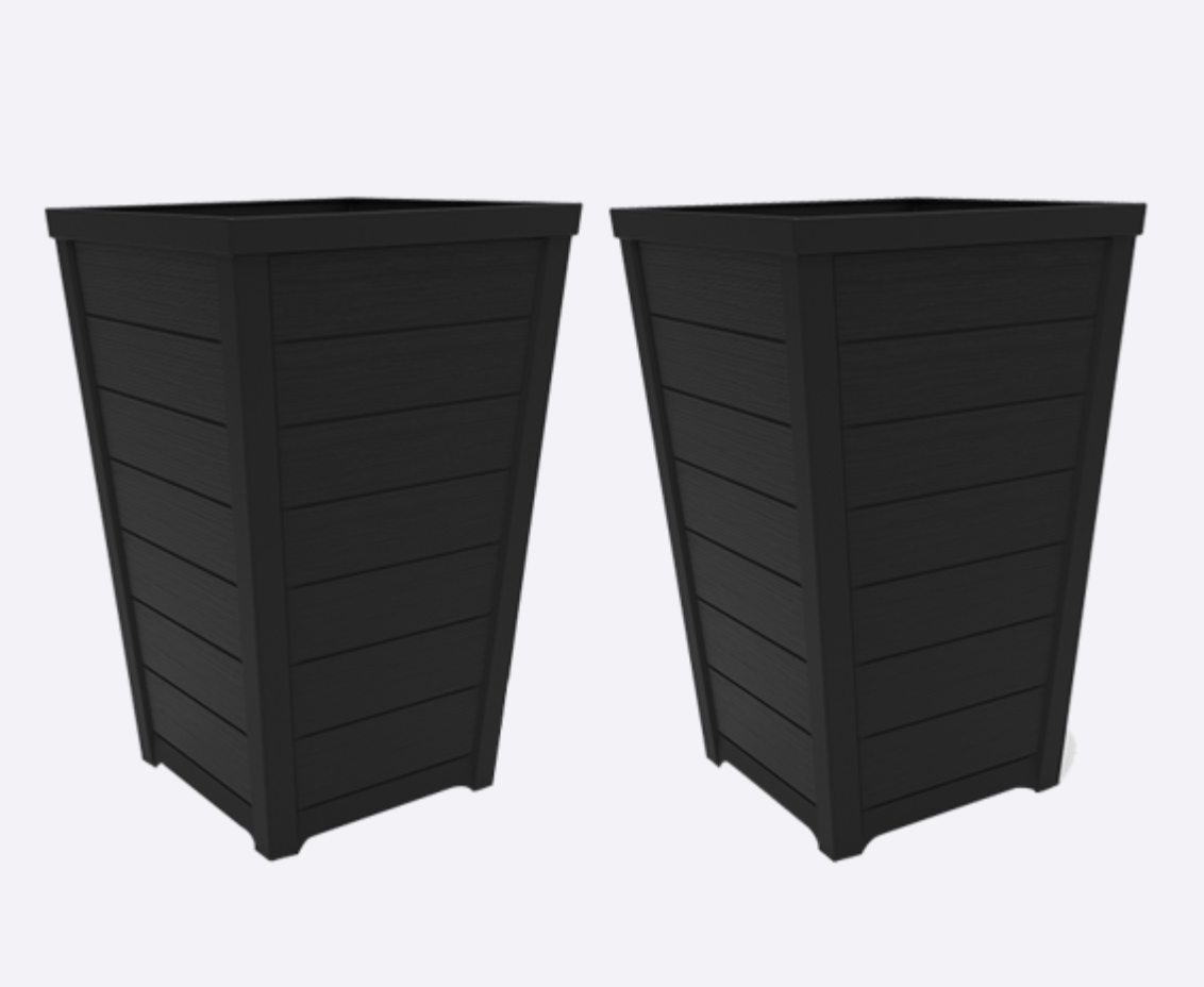 Pair of Keter Tall Planters - Anthracite - 57cm