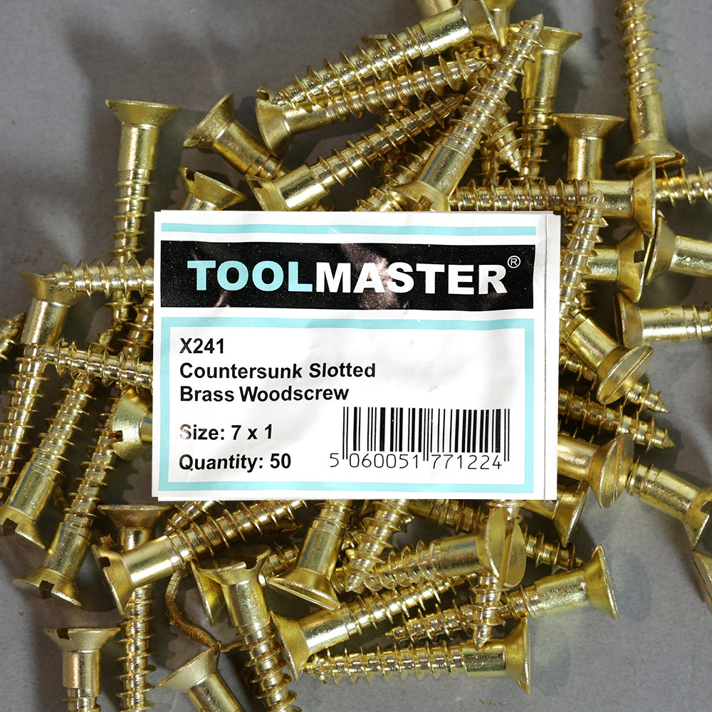 Toolmaster Countersunk Slotted Brass Wood Screw 7 x 1