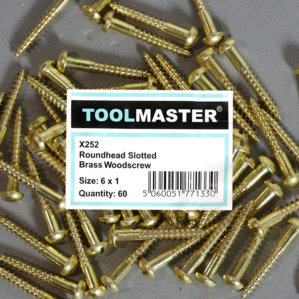 Toolmaster Roundhead Slotted Brass Wood Screw 6 x 1