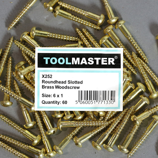 Fastenere #6 X 1" Solid Brass Flat Head Wood Screws – Slotted Drive, Qty 50