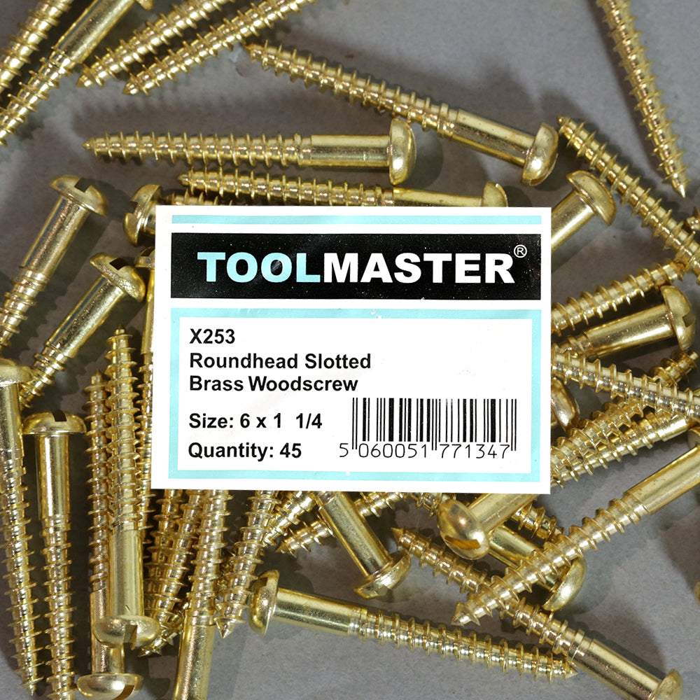 Toolmaster Roundhead Slotted Brass Wood Screw 6 x 1 1/14