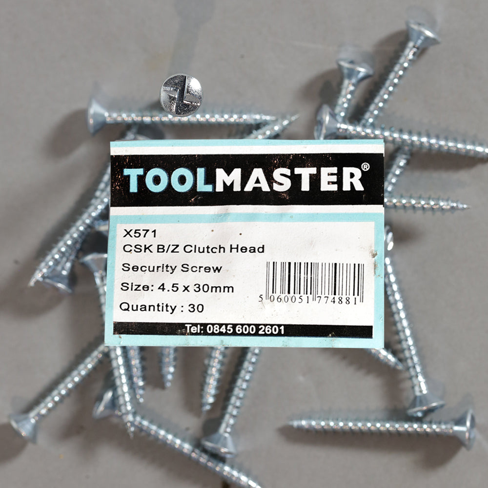 Toolmaster CSK B/Z Clutch Head Security Screw 4.5 x 30mm