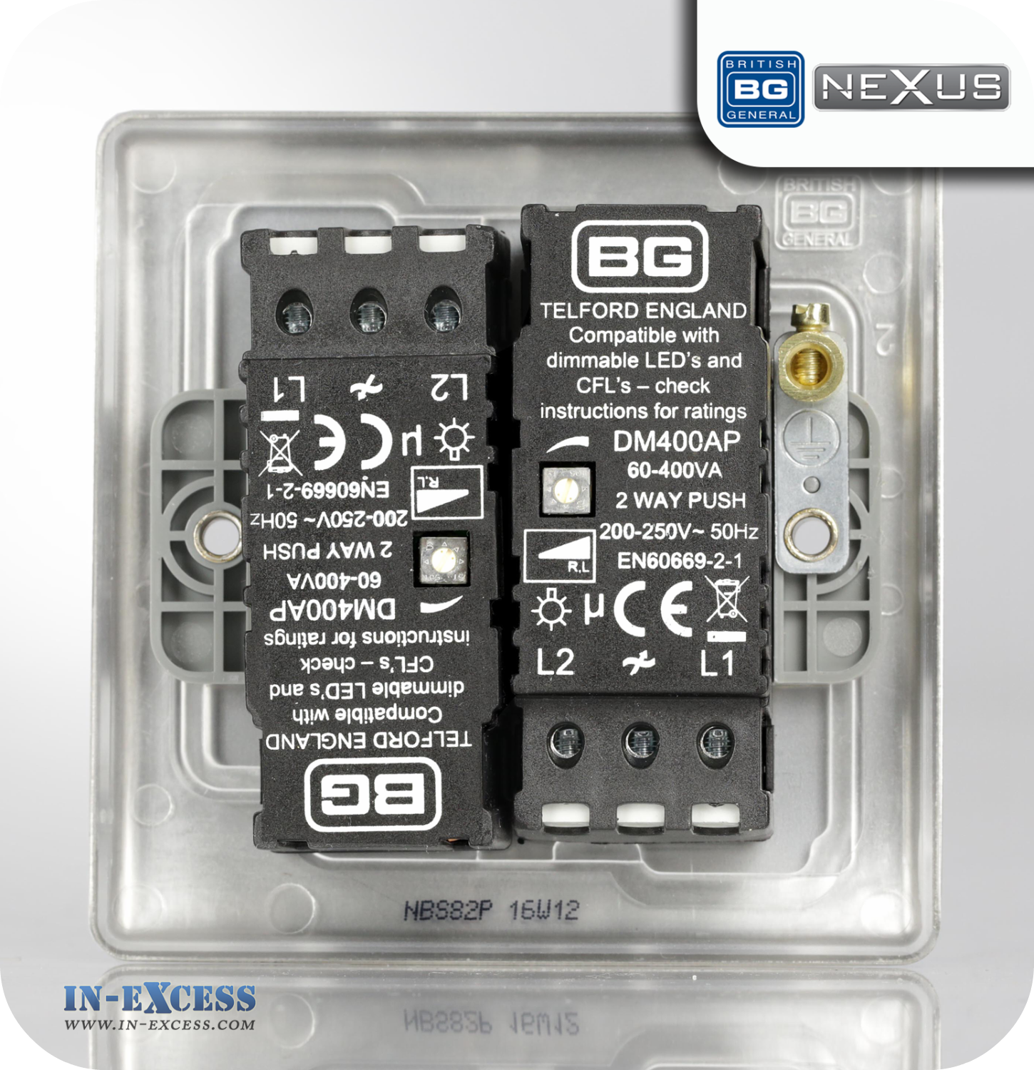 BG Nexus Metal Double Dimmer Light Switch - Brushed Steel