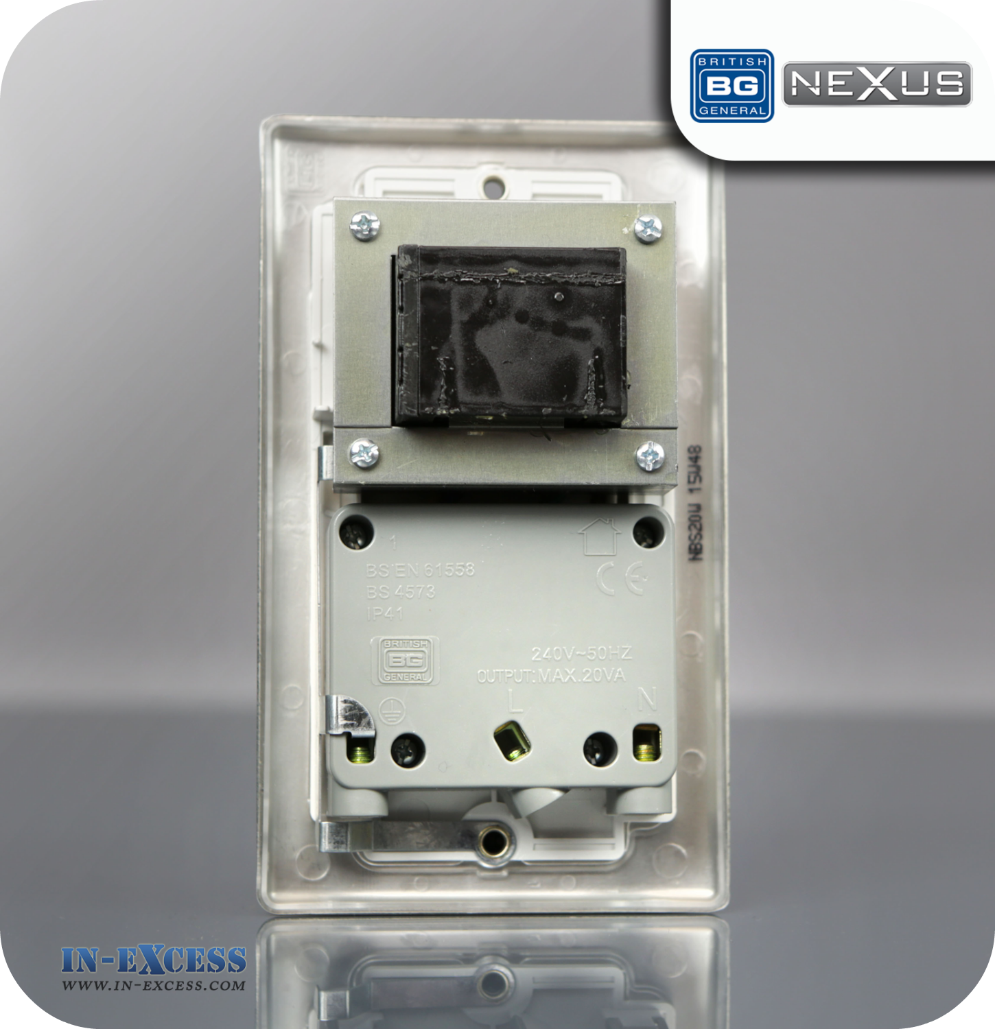 BG Nexus Metal Dual Voltage Shaver Socket - Brushed Steel