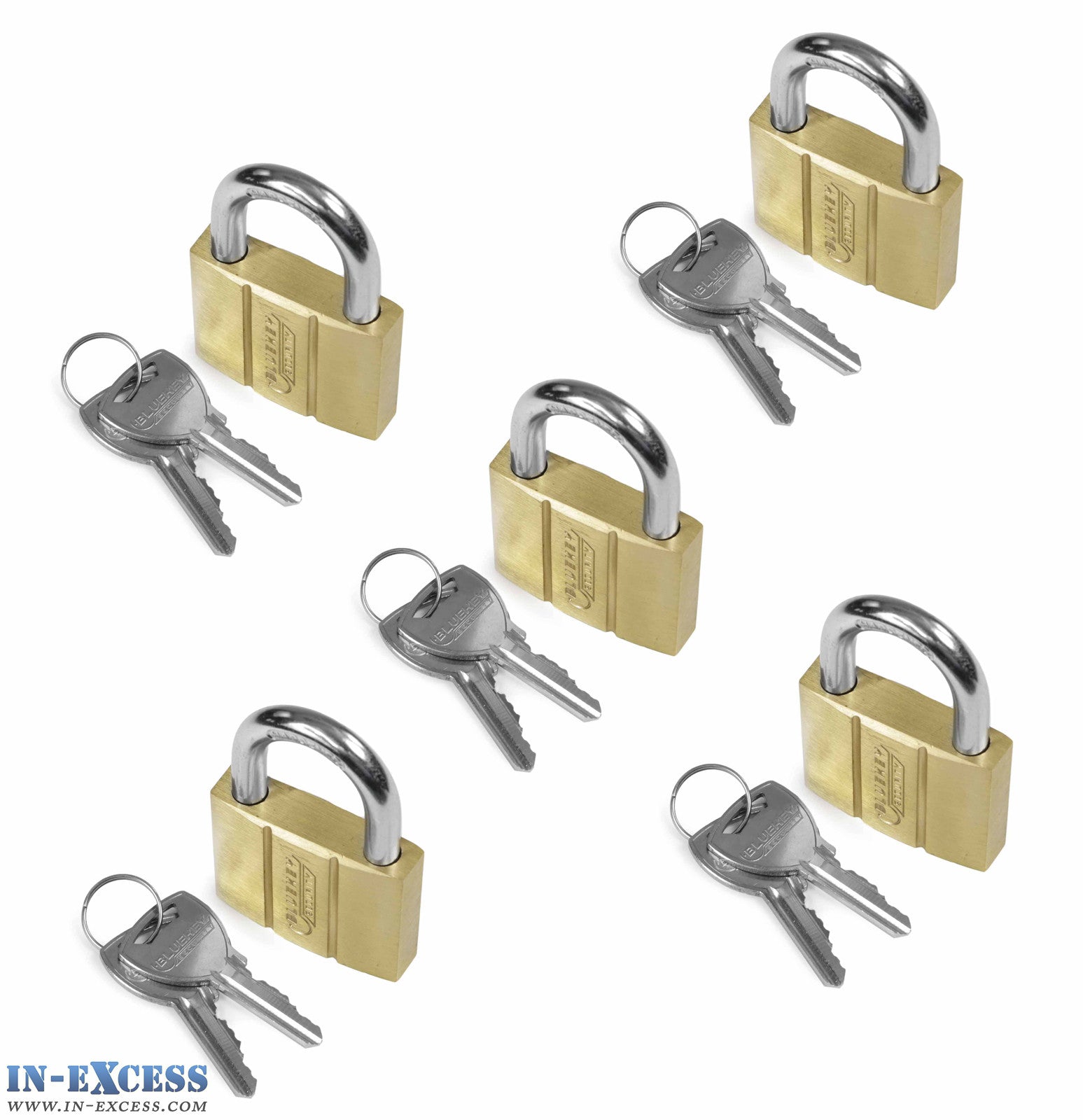 5x Bluekey Heavy Duty Solid Brass Keyed Alike 40mm Padlocks HS-B40-KA