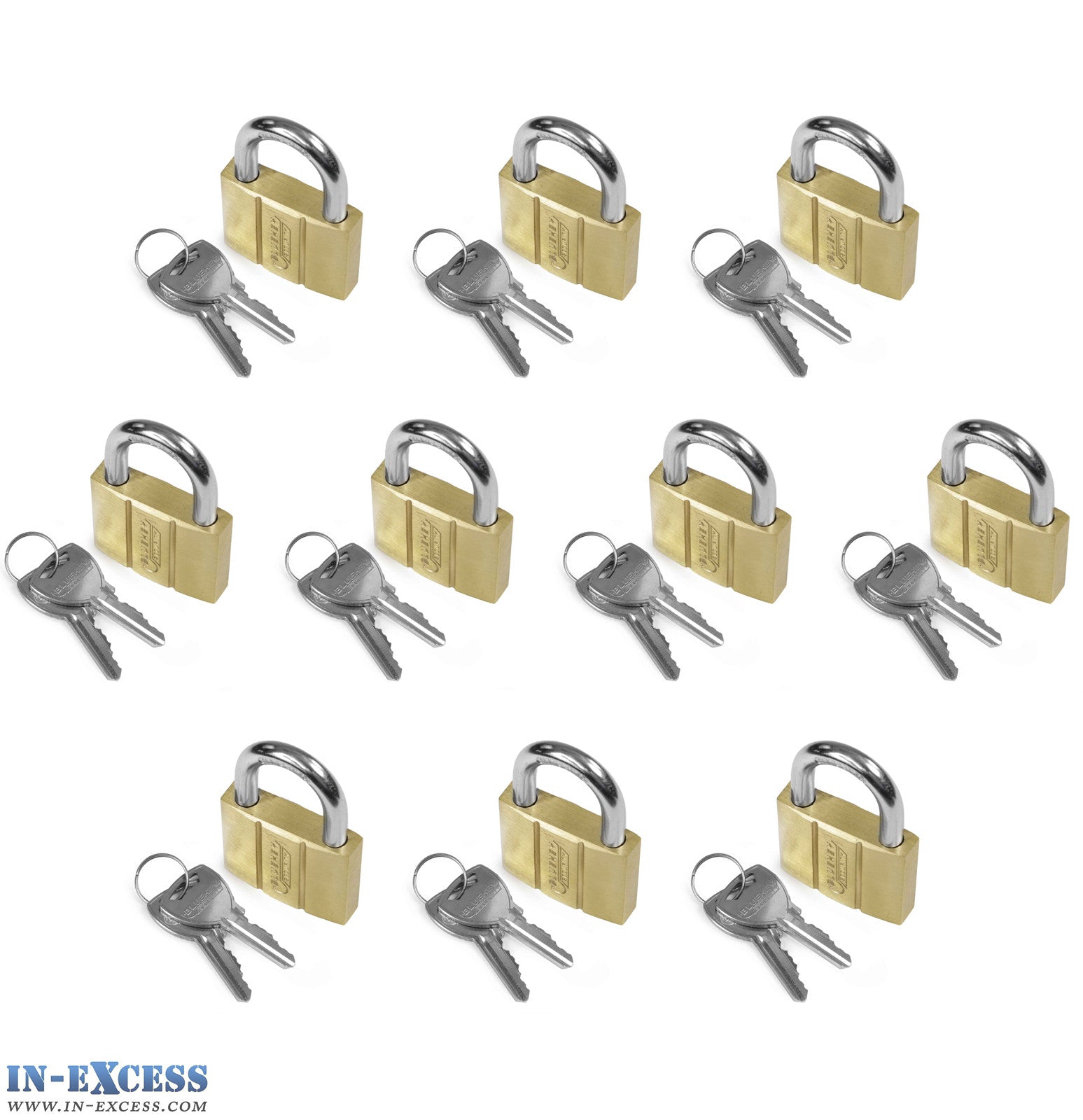 10x Bluekey Heavy Duty Solid Brass Keyed Alike 40mm Padlocks HS-B40-KA